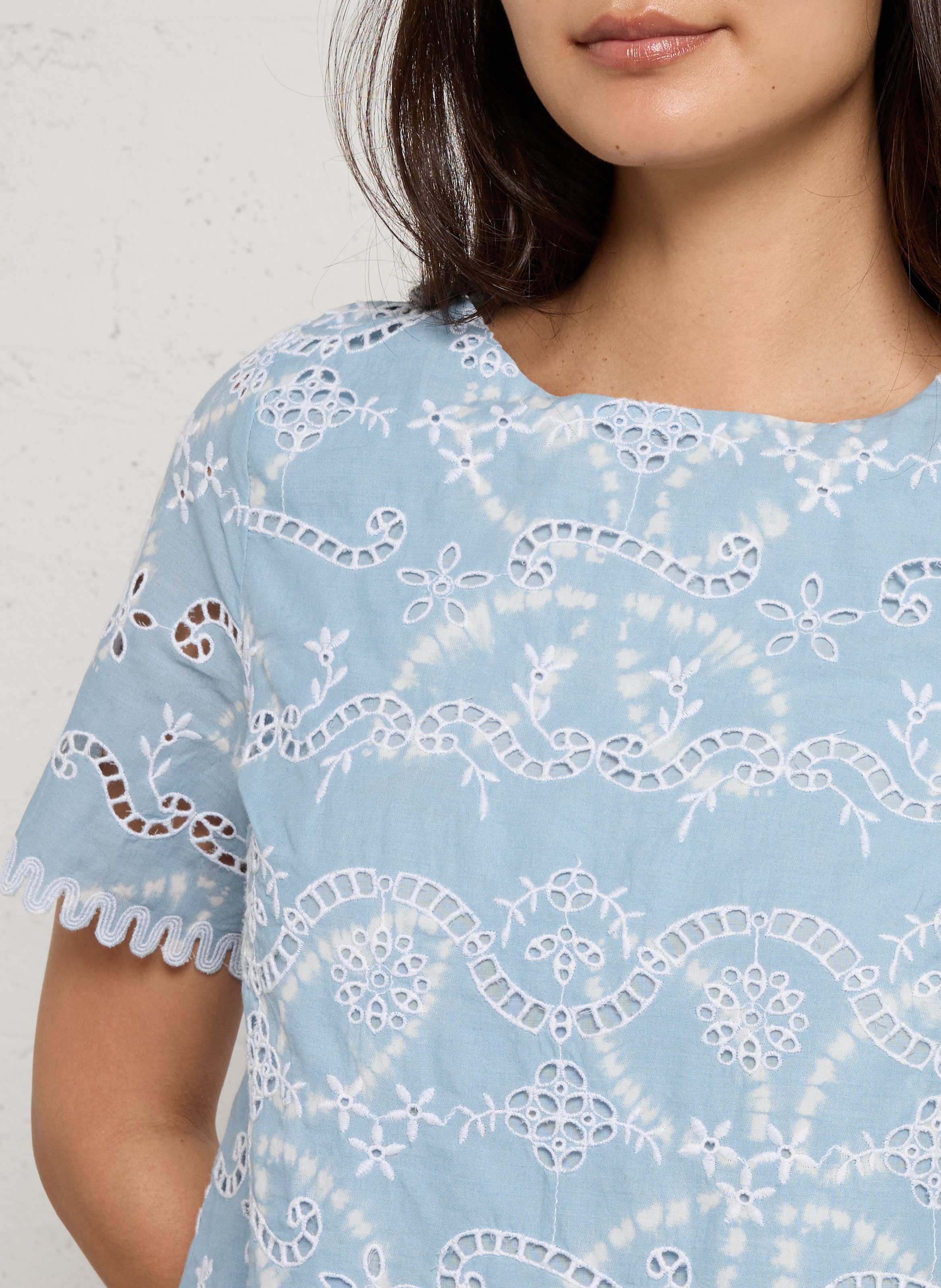 Top col rond en coton danty | Bleu MAISON 123 Femme