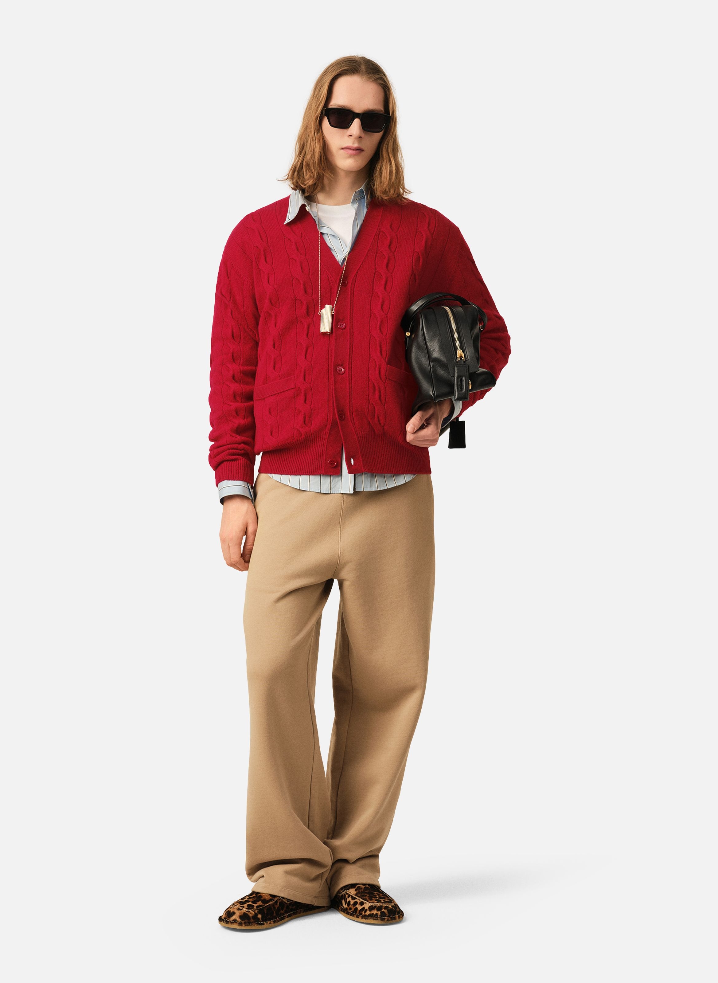 Cardigan torsadé unisexe en laine AMI PARIS Rouge
