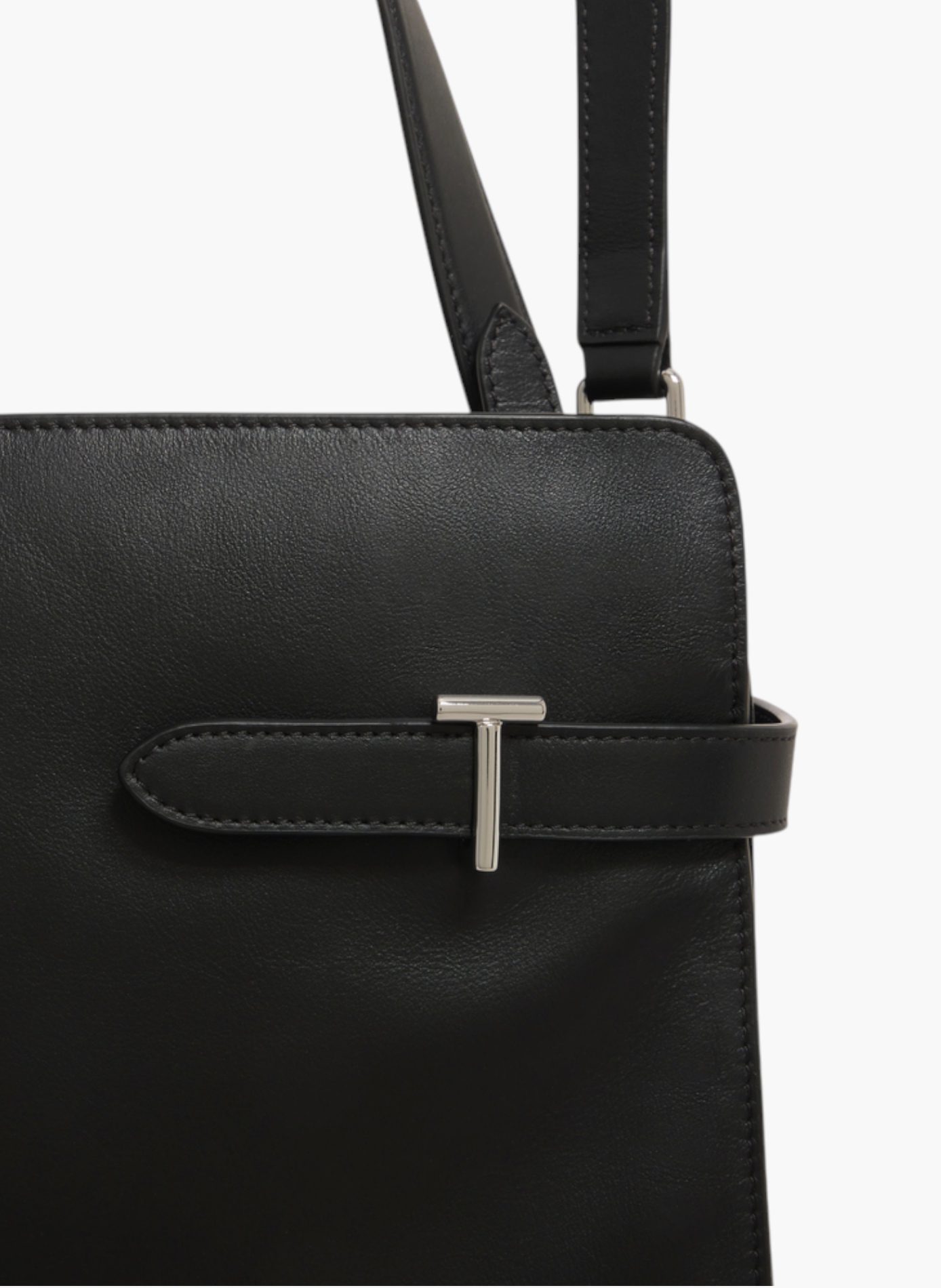 Sac porté épaule grand modèle emie en cuir lisse et refente de velours LE TANNEUR Noir