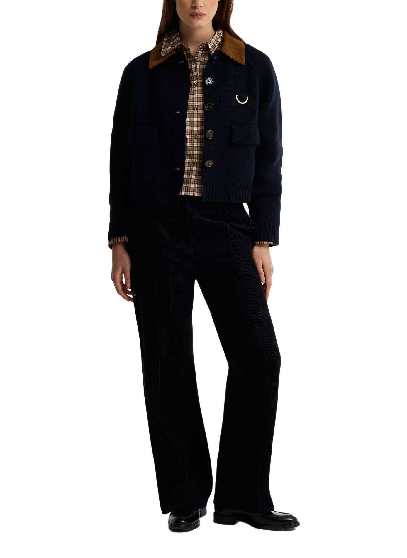 Cardigan côtelé en coton et laine mérinos BARBOUR Bleu