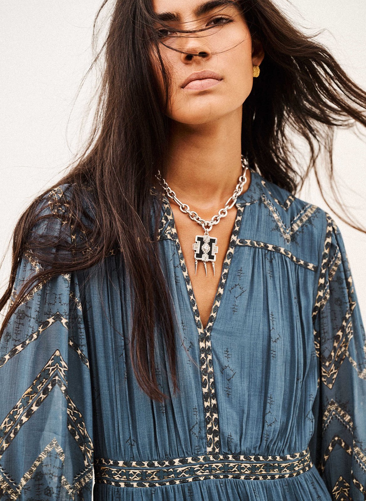 Robe courte droite imprimée poly BA&SH Bleu