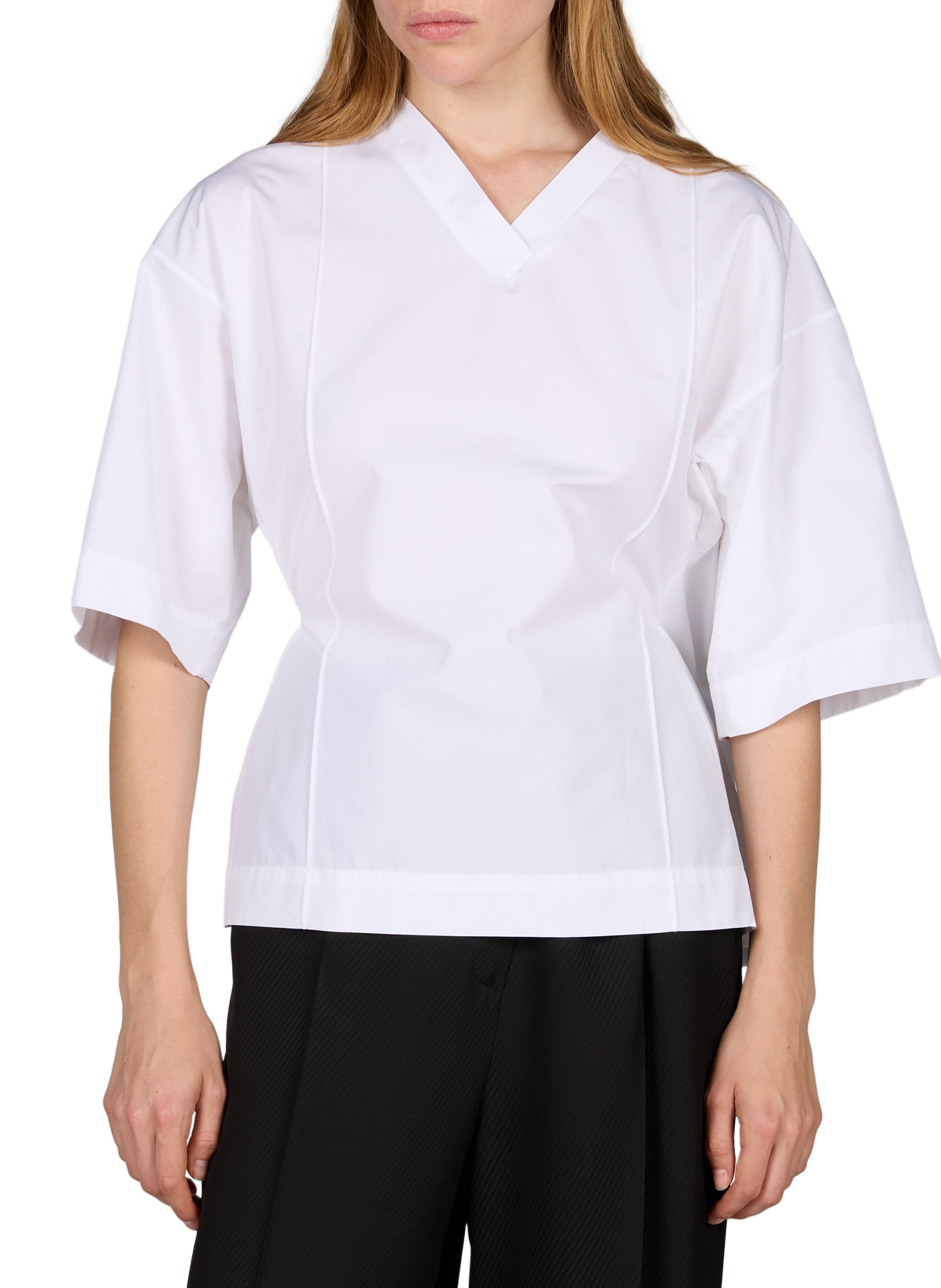 T-shirt col V à ouverture dos en coton CALVIN KLEIN COLLECTION Blanc