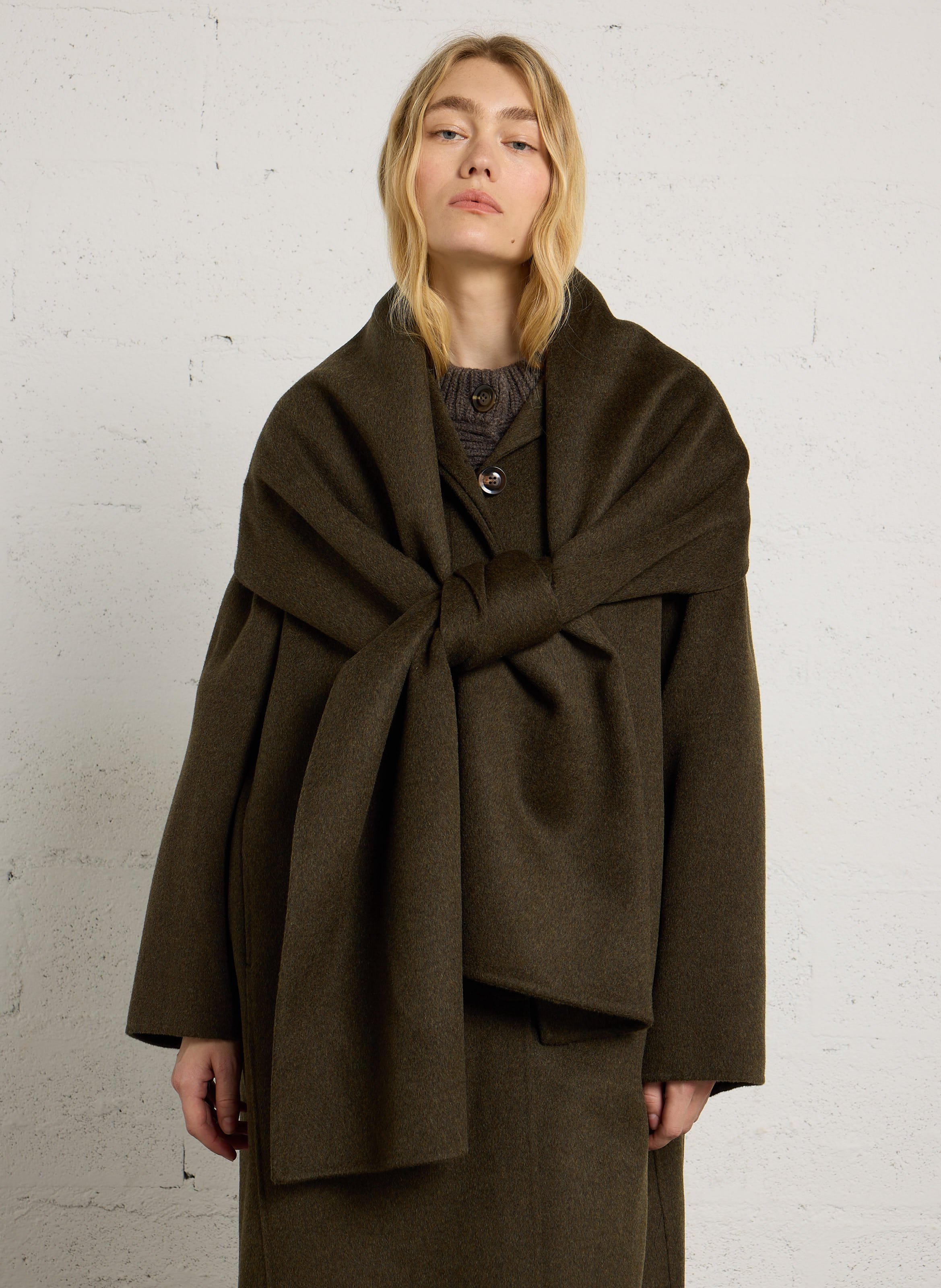 Manteau oversize à écharpé en laine mélangée finn SOEUR Kaki