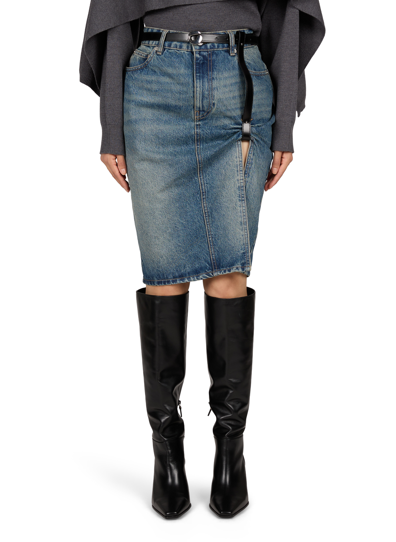 Suspender skirt with cotton denim belt COPERNI Blue