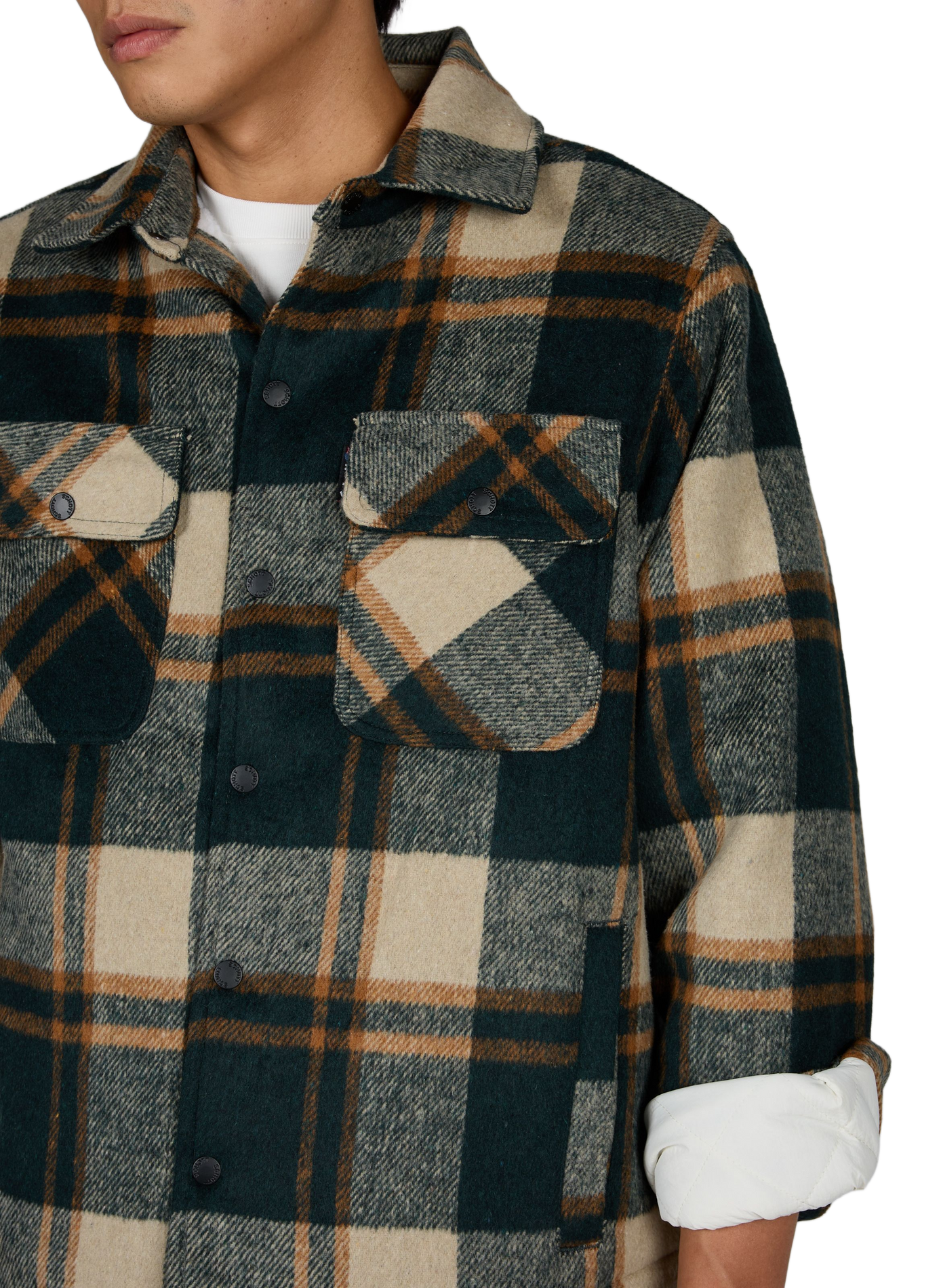 Gerade geschnittene Karojacke mit klassischem Kragen SCHOTT Khaki