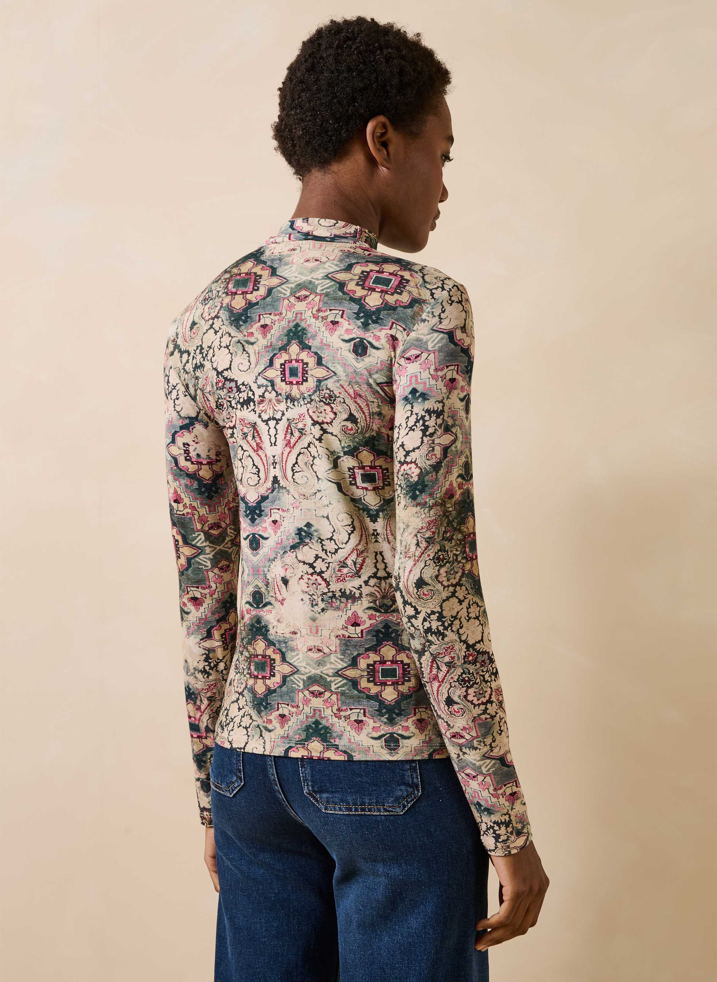 T-shirt met lange mouwen, print en opstaande kraag LA FEE MARABOUTEE Wit