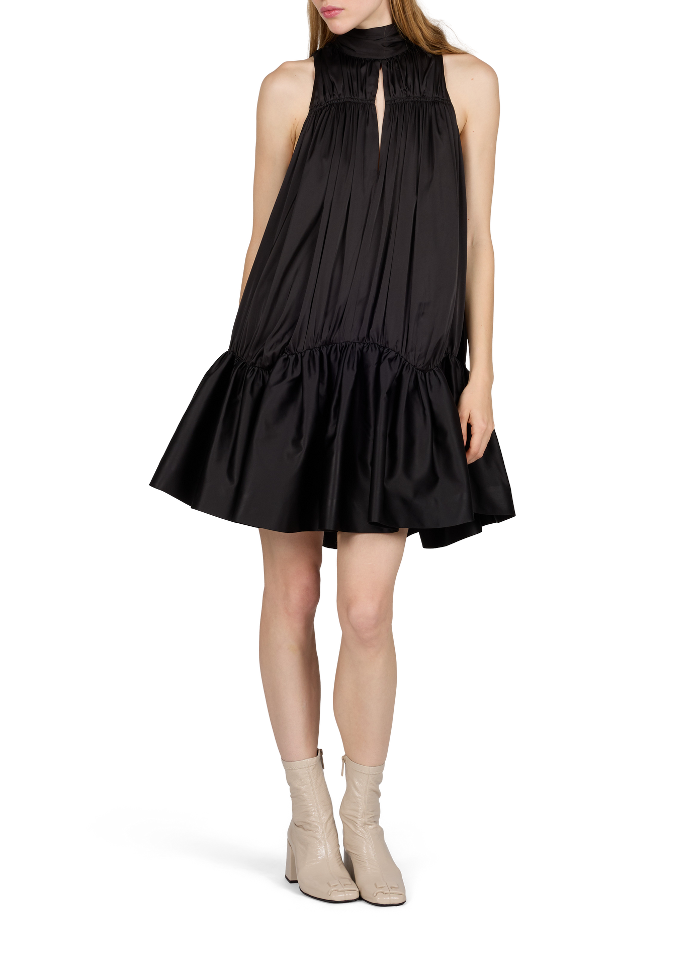 Loose-Fitting Short Satin Dress ROTATE Black