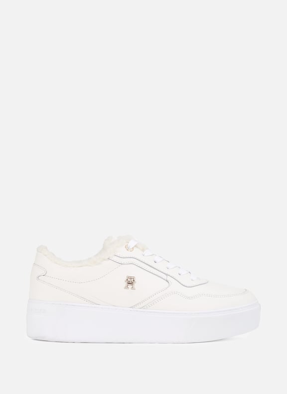 Baskets compensées en cuir à doublure chaude Blanc by TOMMY HILFIGER TOMMY HILFIGER Baskets compensées en cuir à doublure chaude Blanc