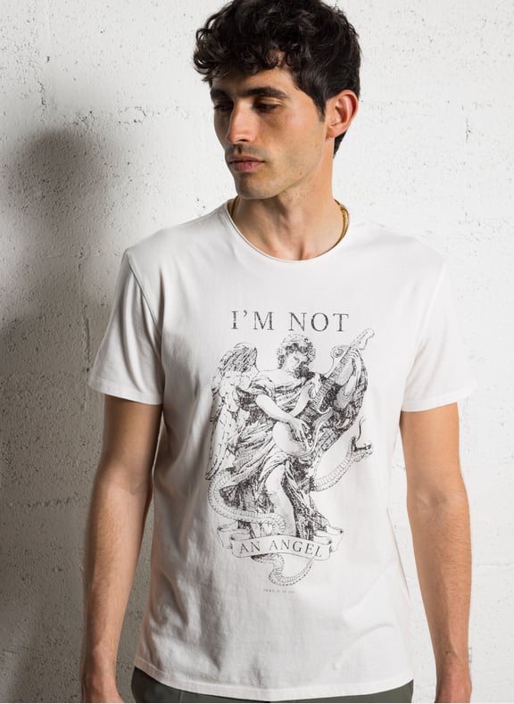 Tee-shirt droit imprimé en coton Blanc by IKKS IKKS Tee-shirt droit imprimé en coton Blanc