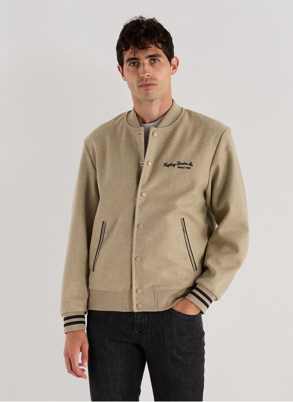 Veste universitaire en coton mélangé Beige by REPLAY REPLAY Veste universitaire en coton mélangé Beige