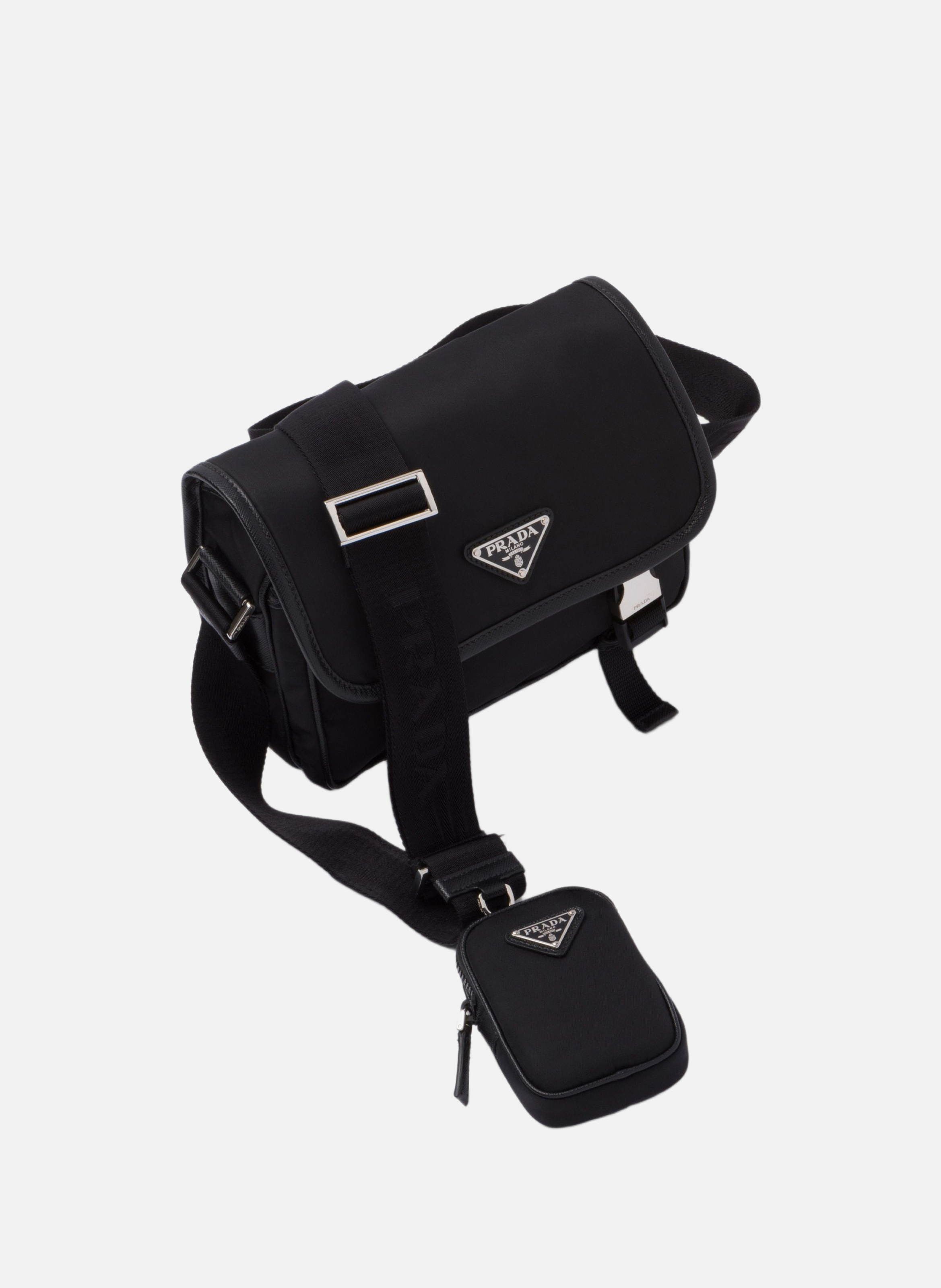 Sac porté épaule en re-nylon et cuir saffiano PRADA Noir