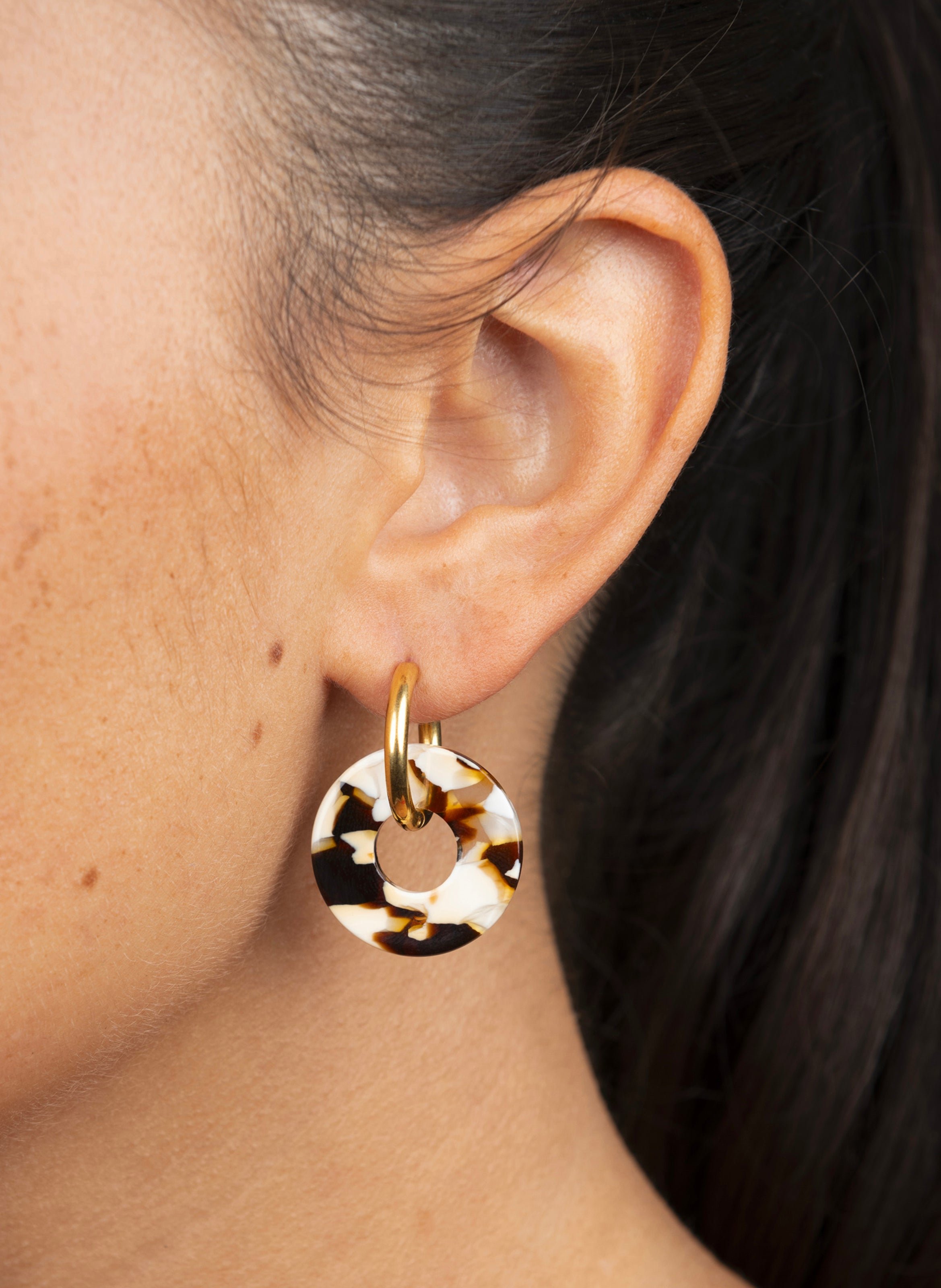 Boucles d'oreilles donuts avec anneaux en acier inoxydable argenté KURAGE GINZA Marron