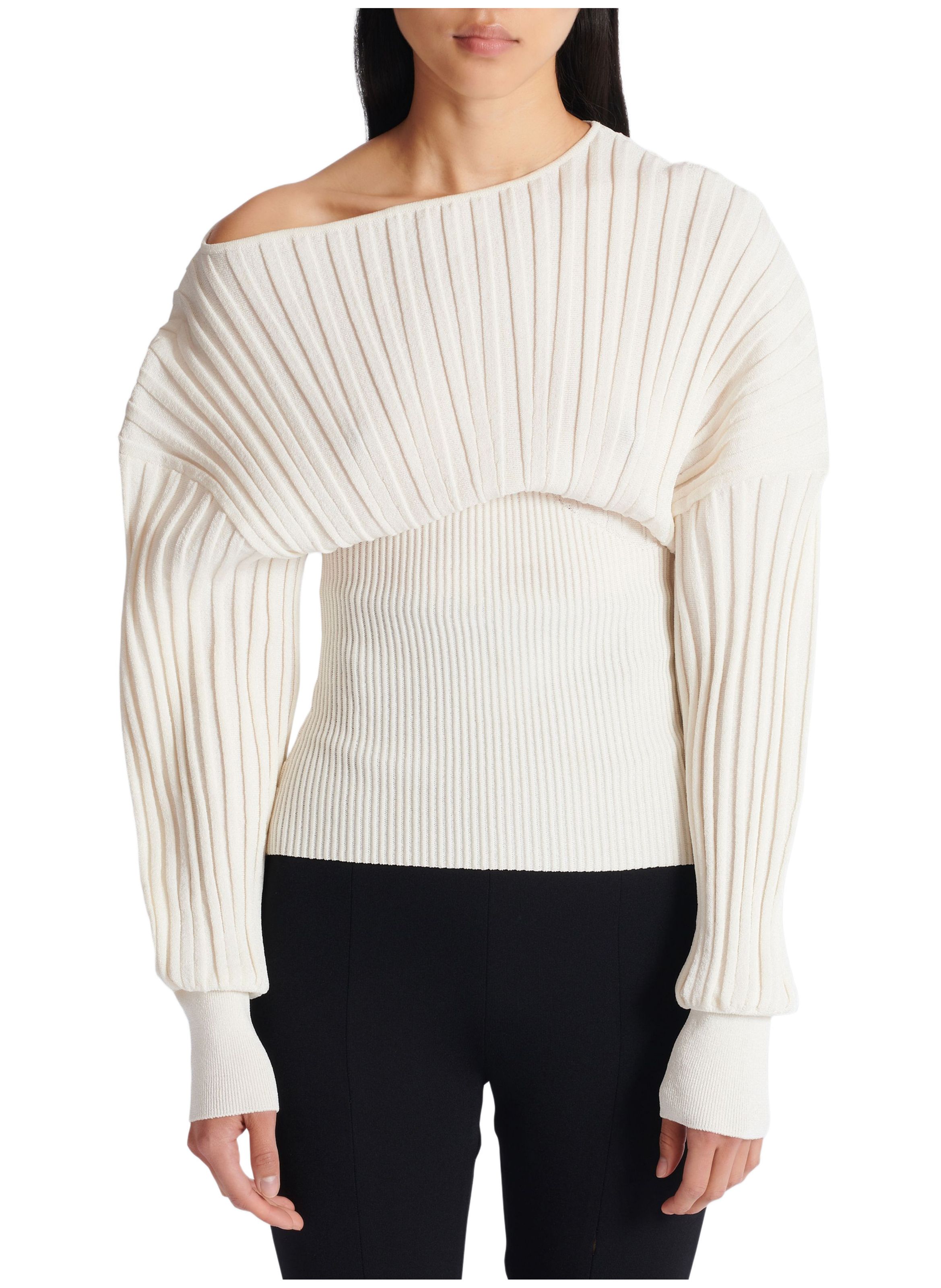 Pull en maille tube BALMAIN Blanc