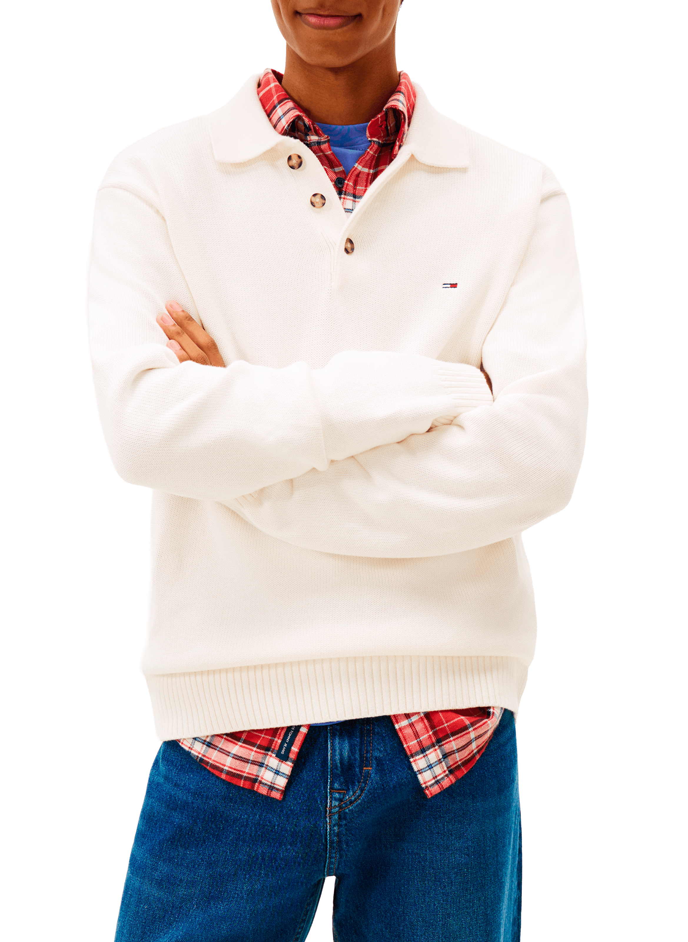 Cotton polo sweater with buttoned collar TOMMY HILFIGER Beige