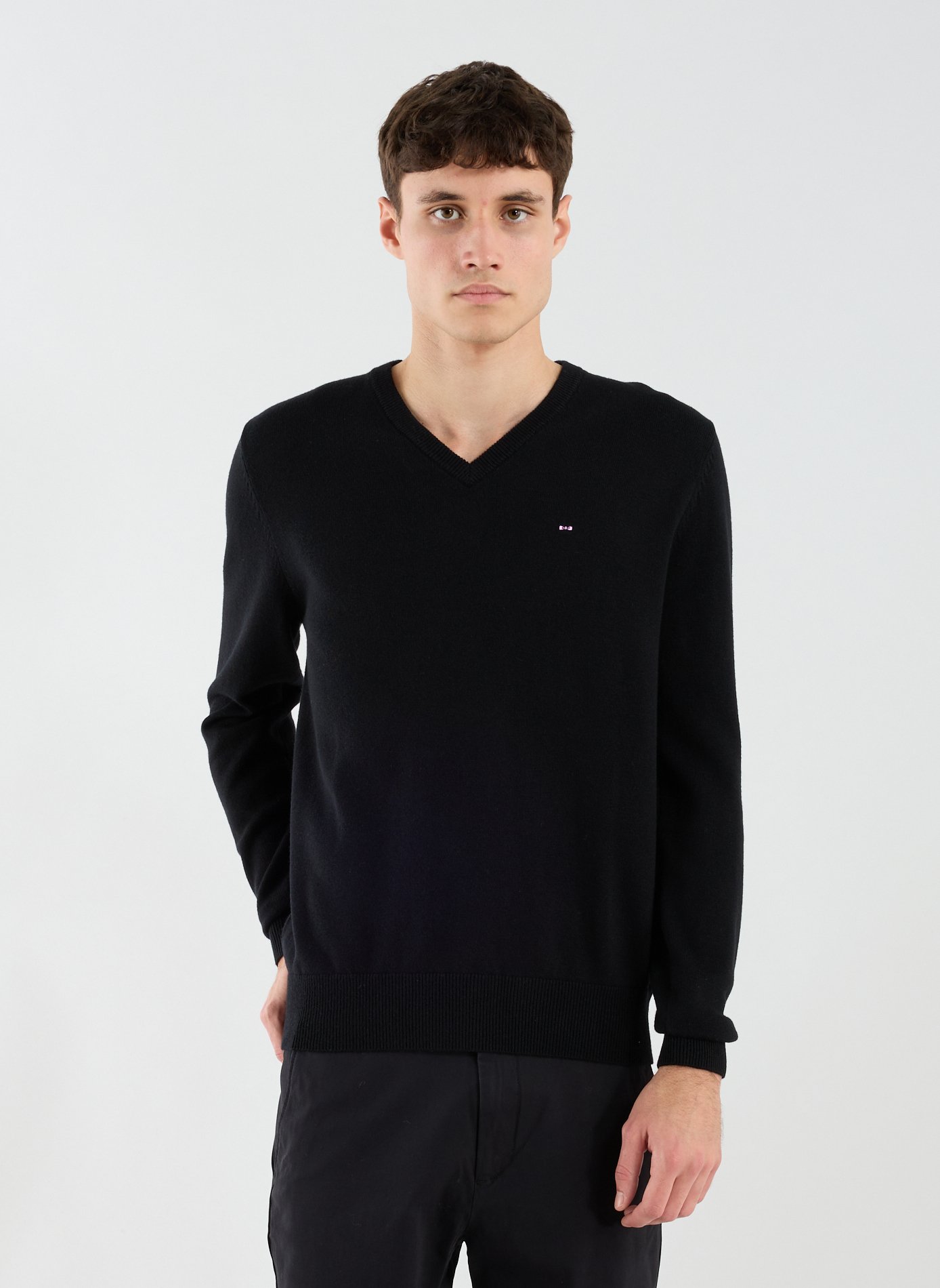 V-neck wool and cotton sweater EDEN PARK Black