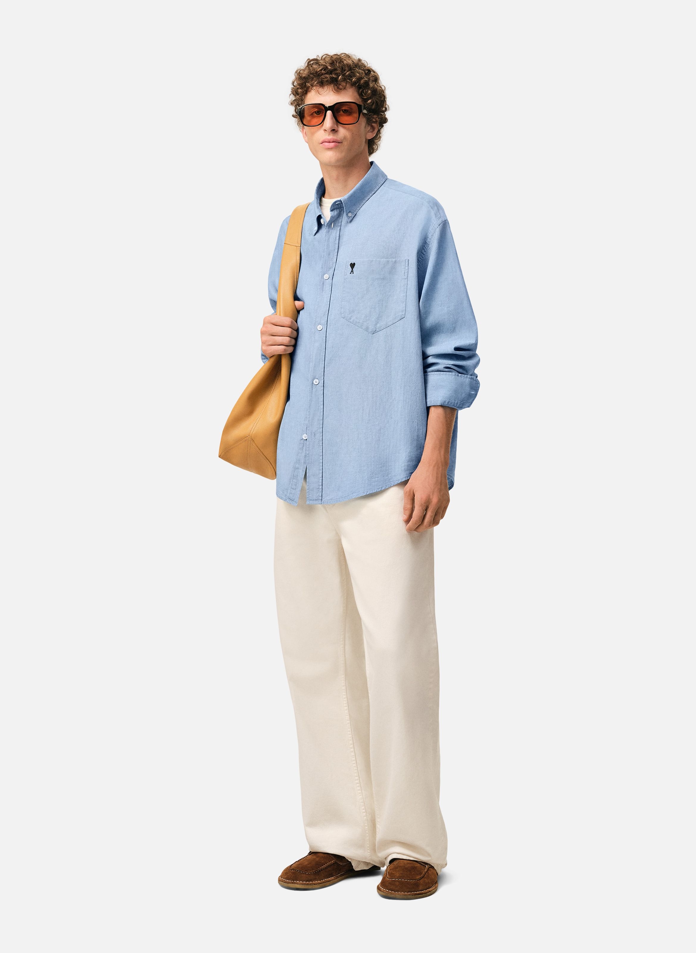 Chemise boxy ami de coeur brodé en coton AMI PARIS Bleu