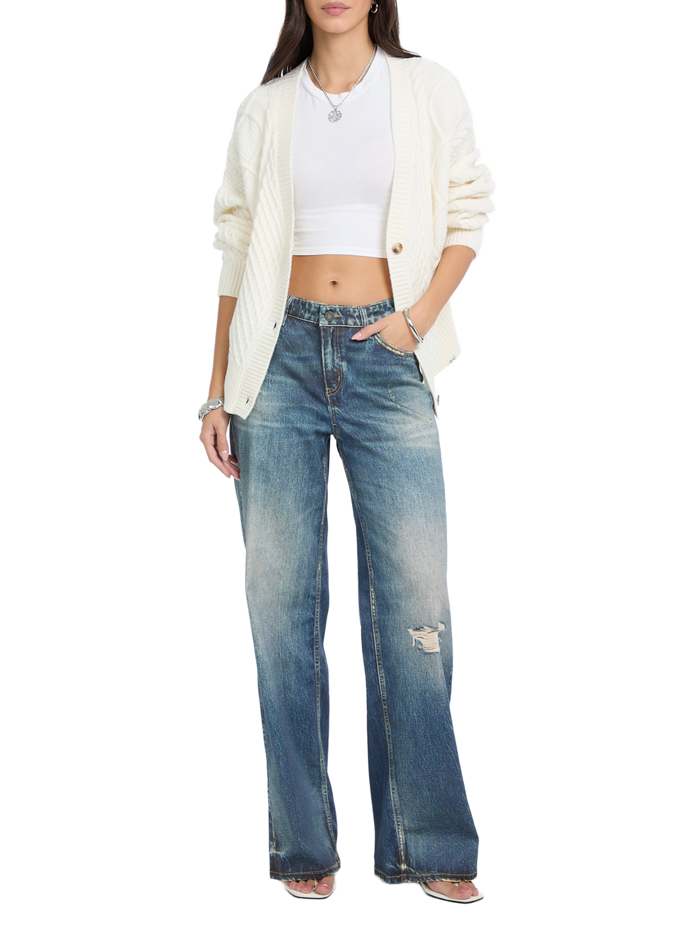 Cardigan en coton et laine mélangée GUESS Beige