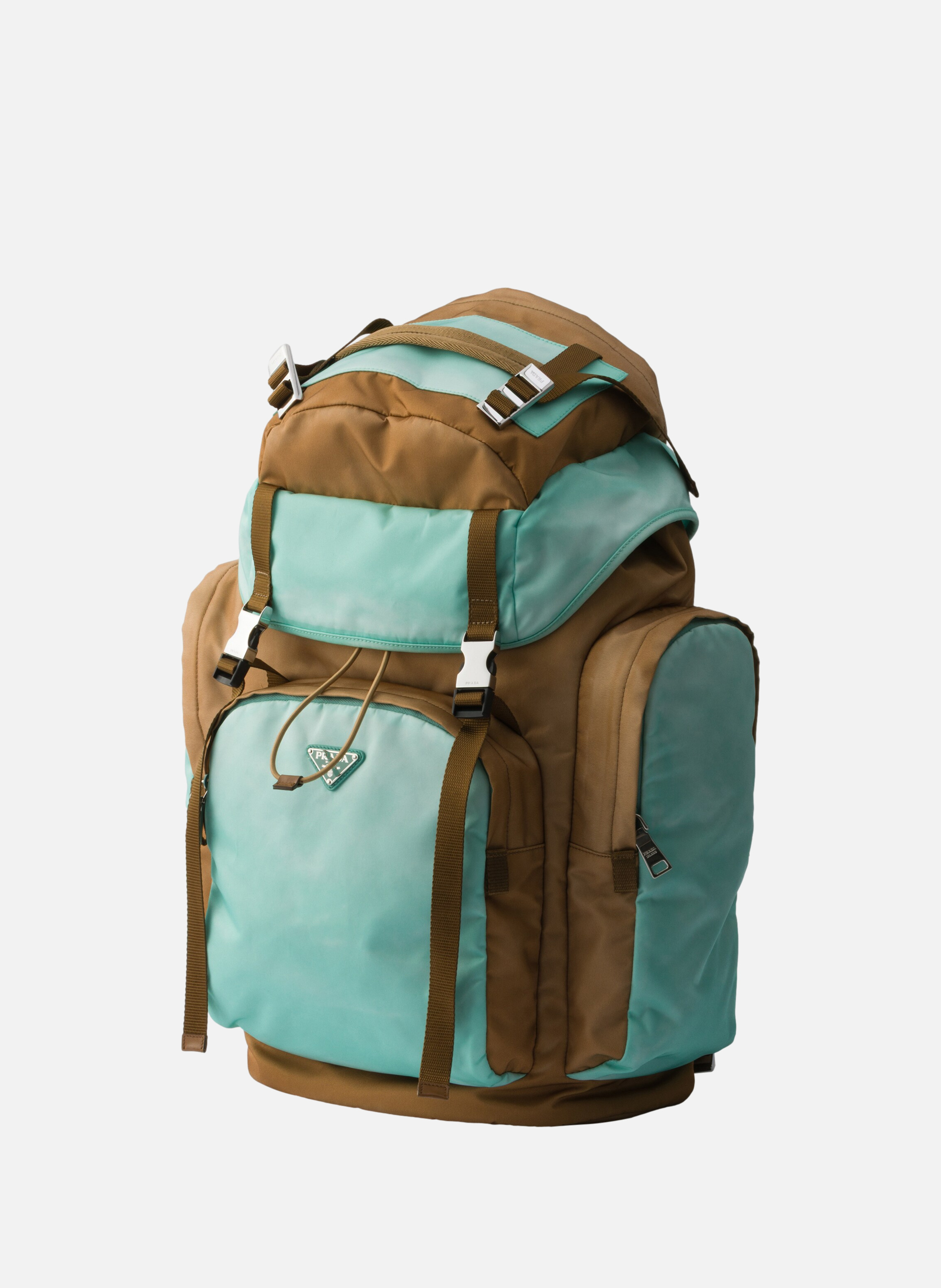 Grand sac à dos en Re-Nylon et cuir Saffiano PRADA Marron