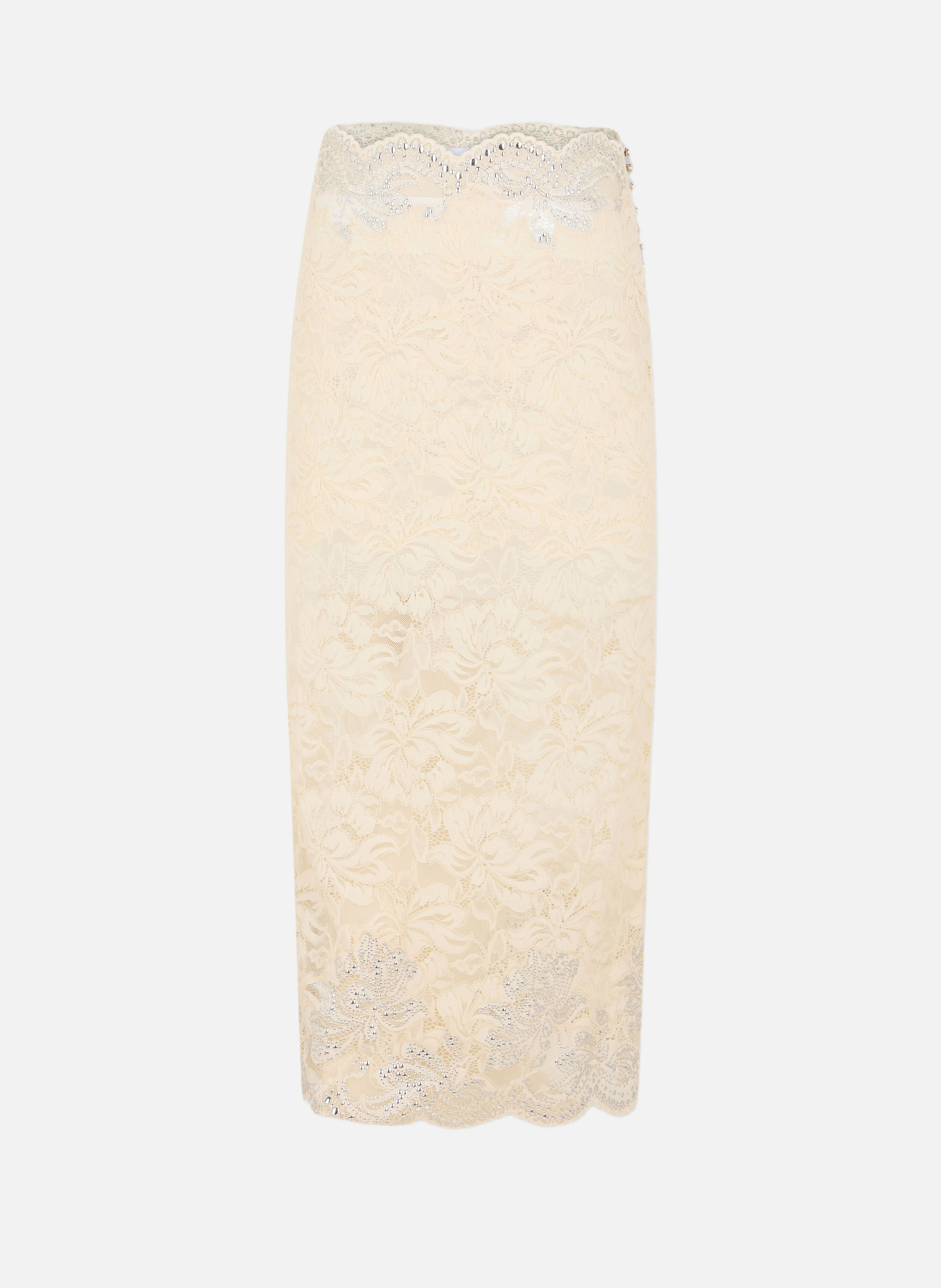 Jupe midi en dentelle RABANNE Beige