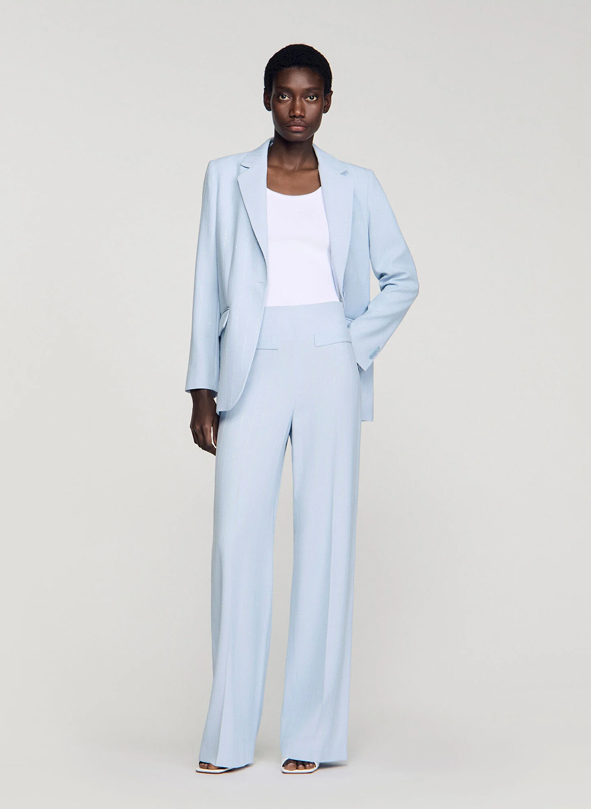 Pantalon droit à rayures SANDRO Bleu