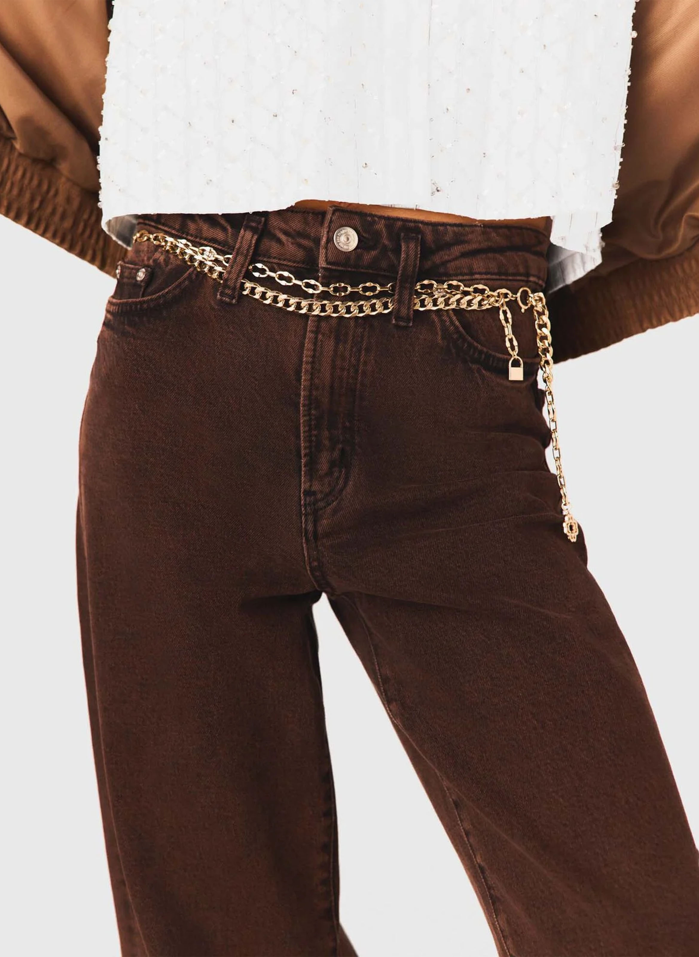 Jean droit en coton mélangé MAJE Marron