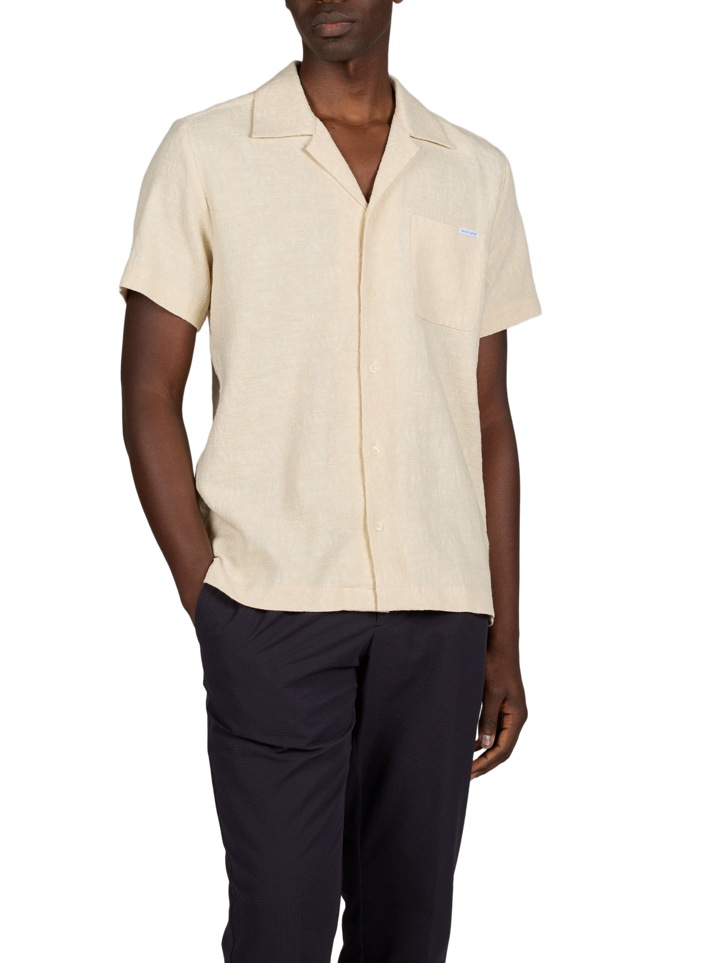 Chemise Germain Flower à manches courtes en coton et lin mélangés MAISON LABICHE Beige