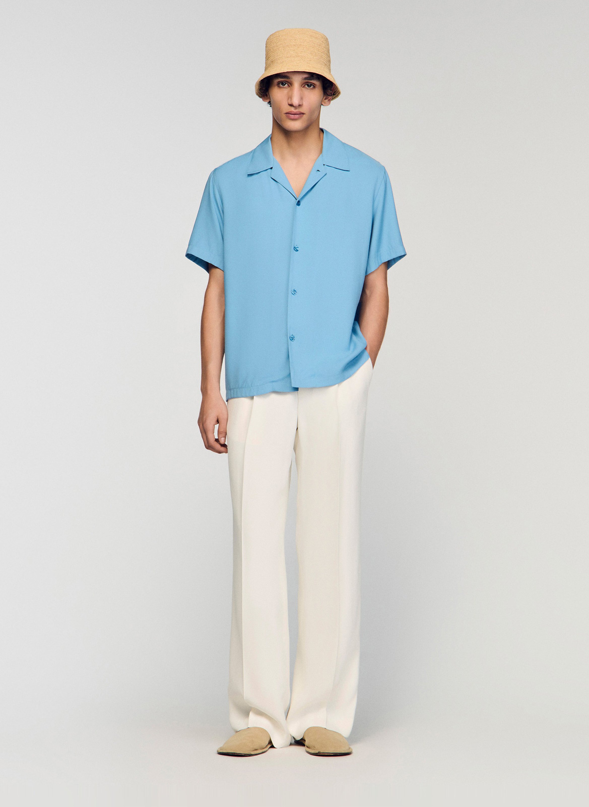 Chemise droite col cubain SANDRO Bleu