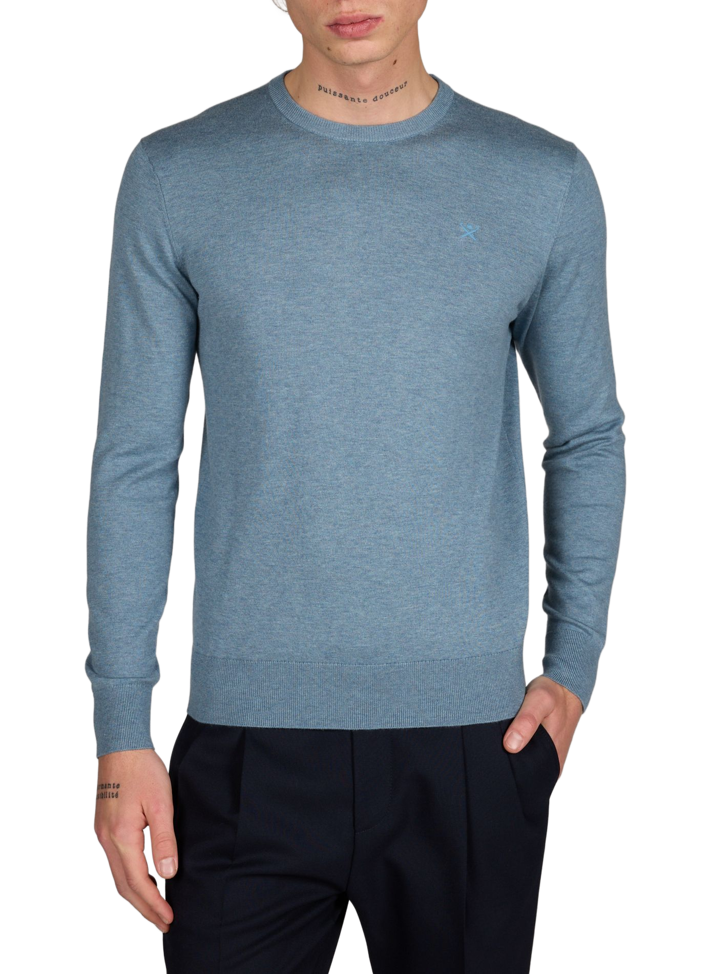 Round neck sweater in cotton and silk HACKETT Blue