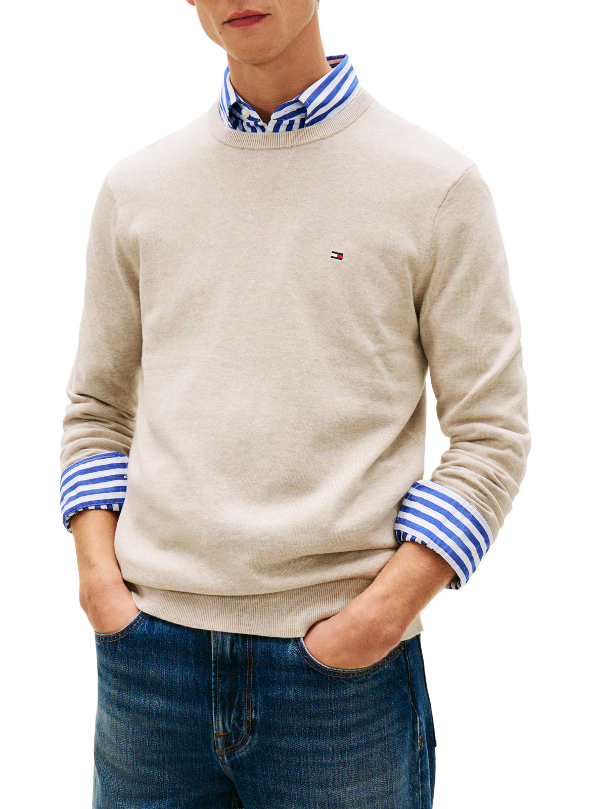 Pull à drapeau brodé en coton TOMMY HILFIGER Beige