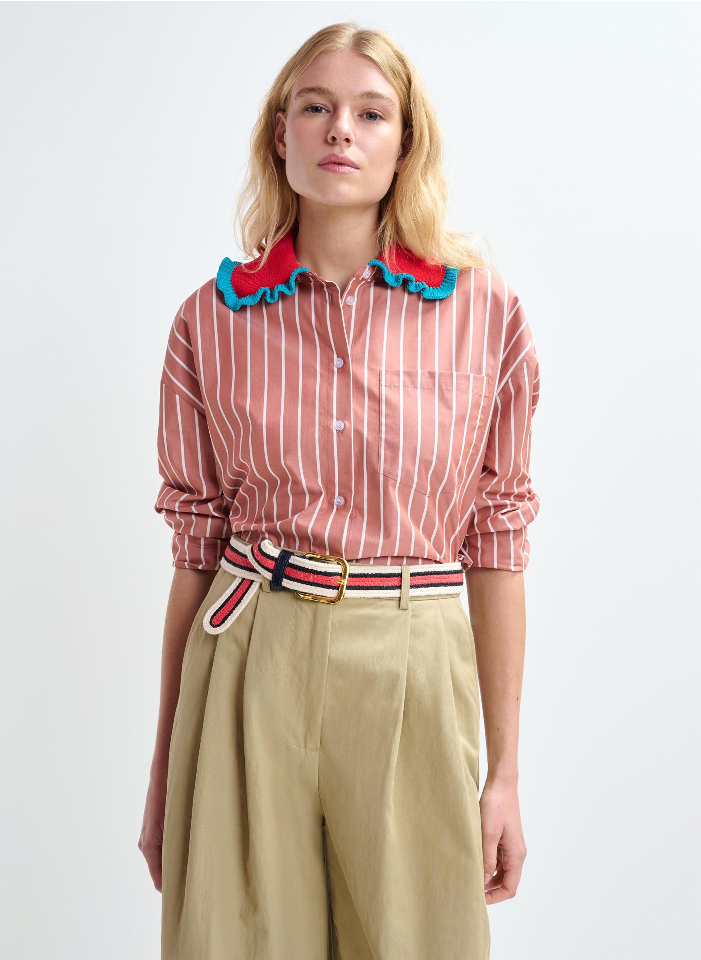 Chemise oversize col classique en coton rayé joyful ESSENTIEL ANTWERP Orange