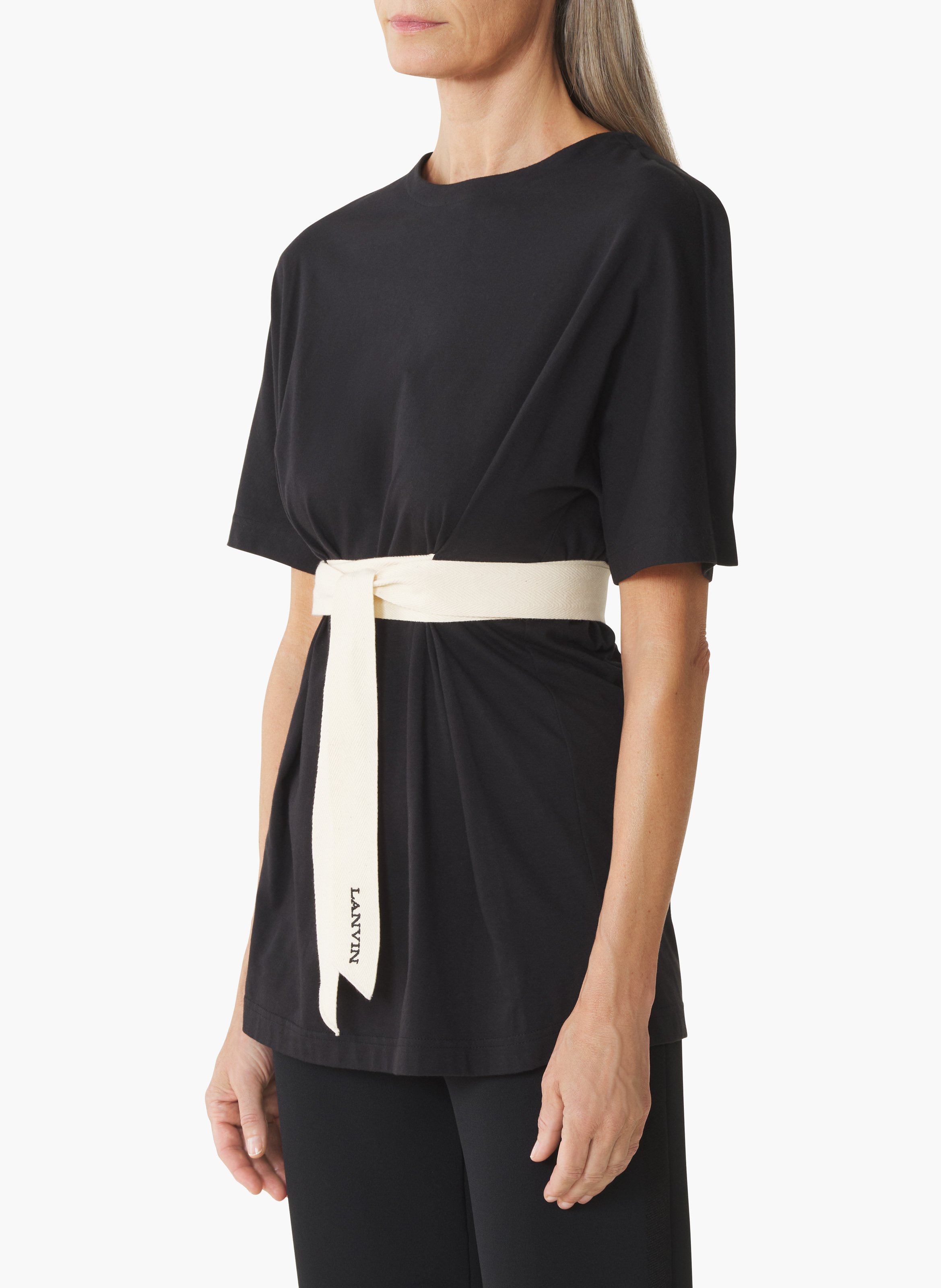 T-shirt ceinturé en coton et soie LANVIN Noir