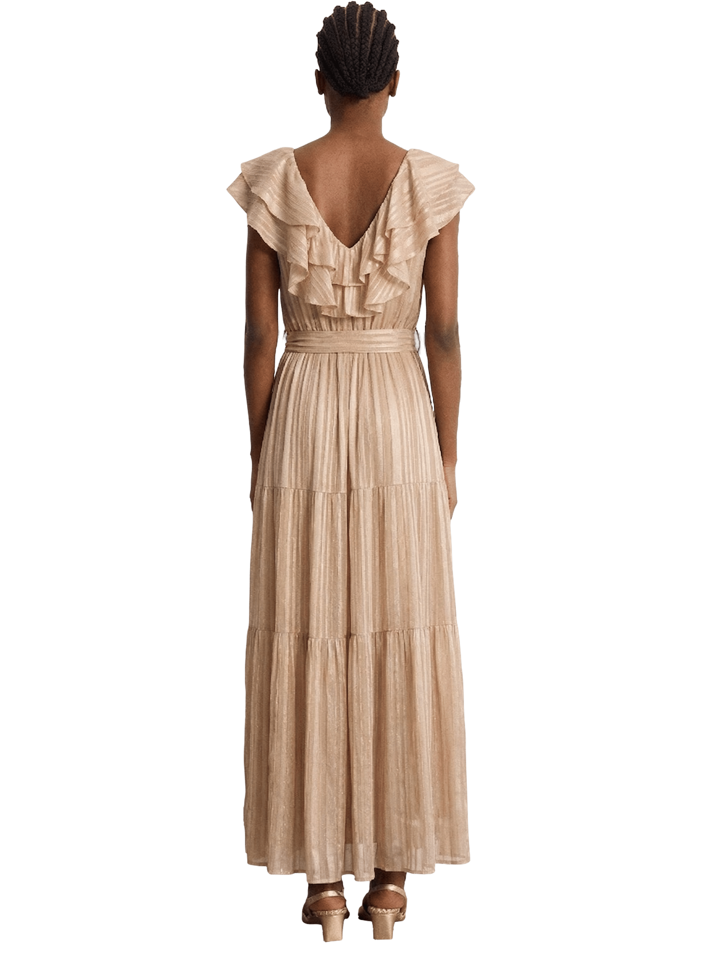 Robe longue à rayures et volants - ania Beige