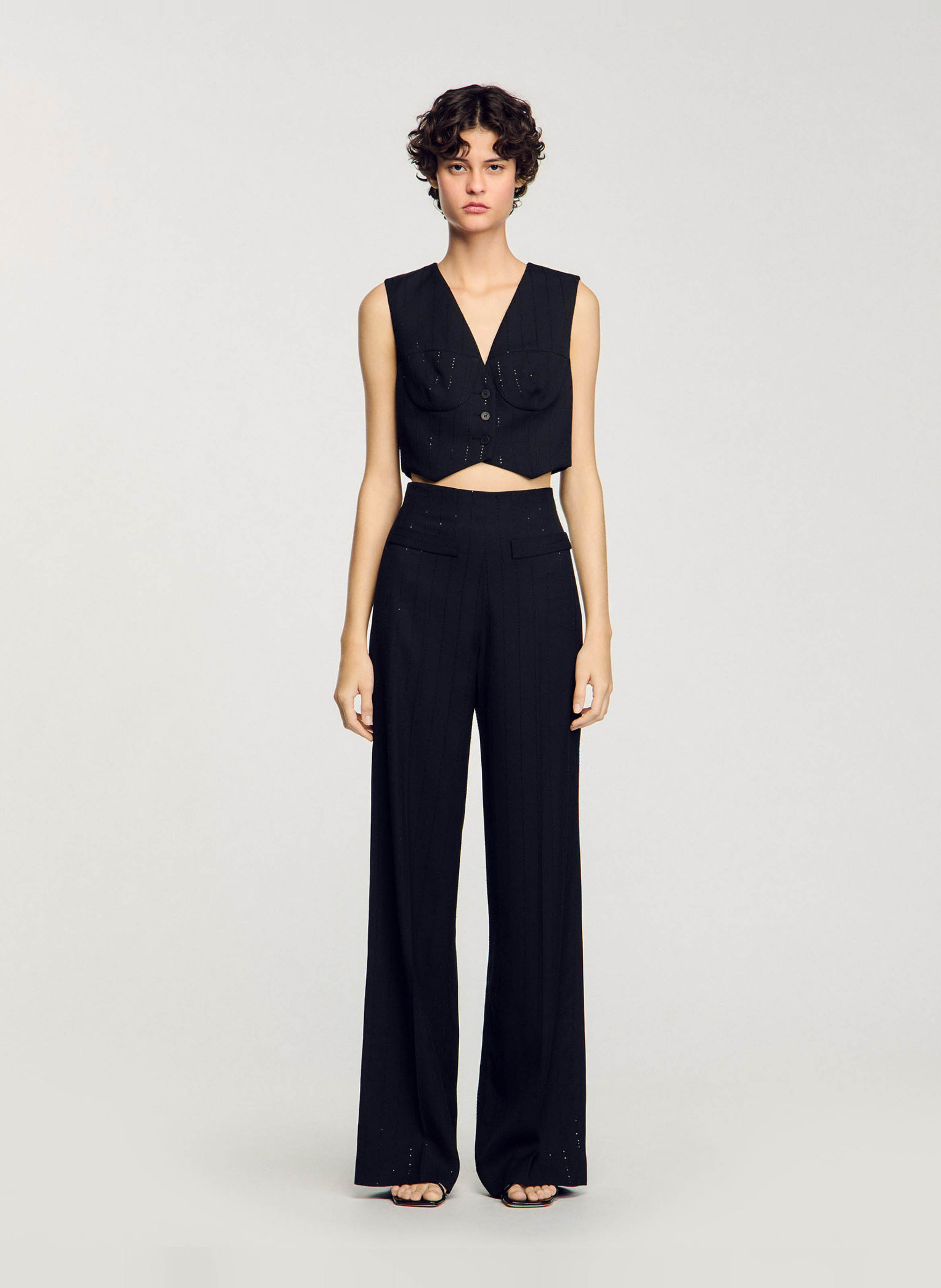 Pantalon de costume droit à sequins SANDRO Noir