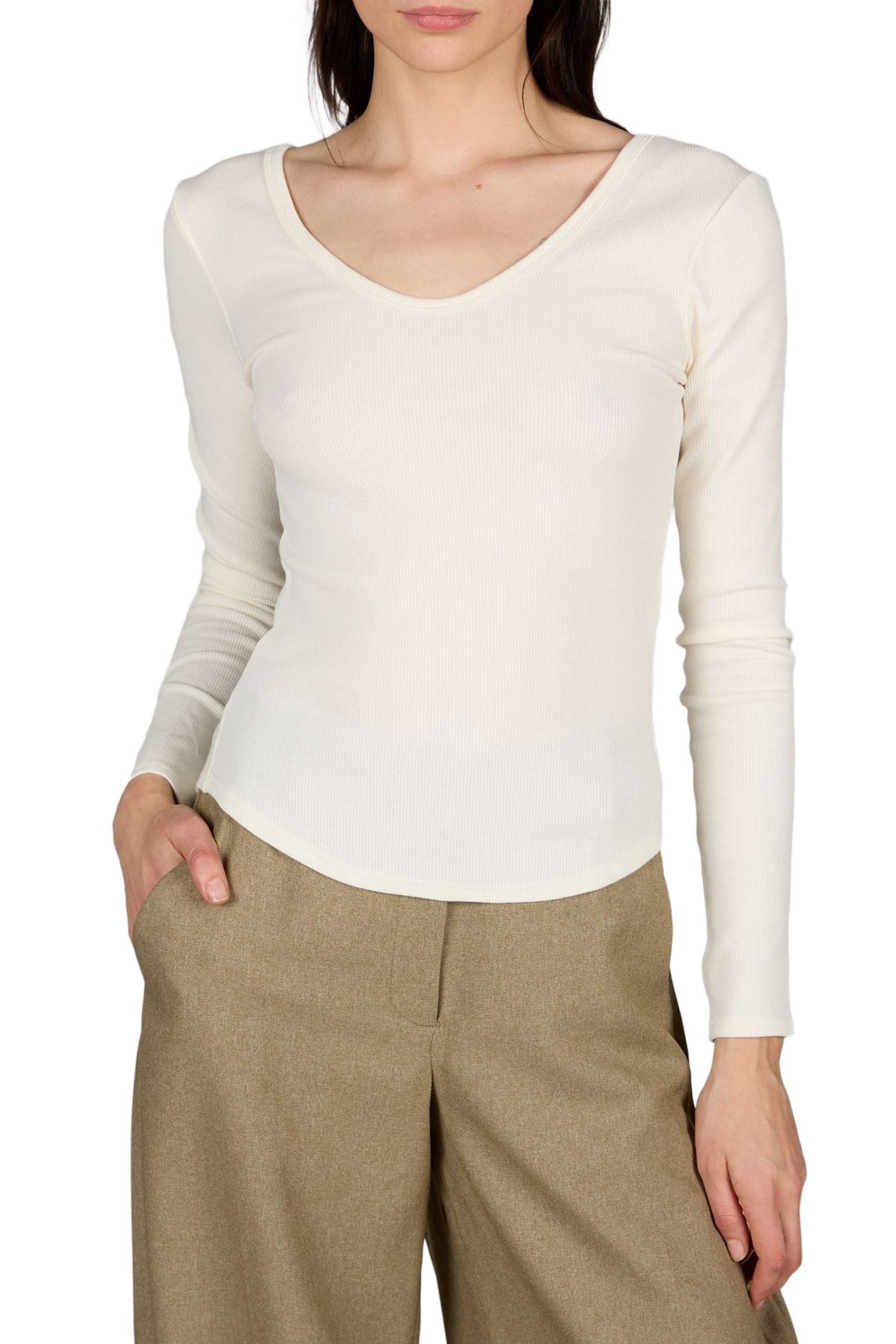 Geripptes Baumwollmischungs-Top Wendy TOPSHOP Beige