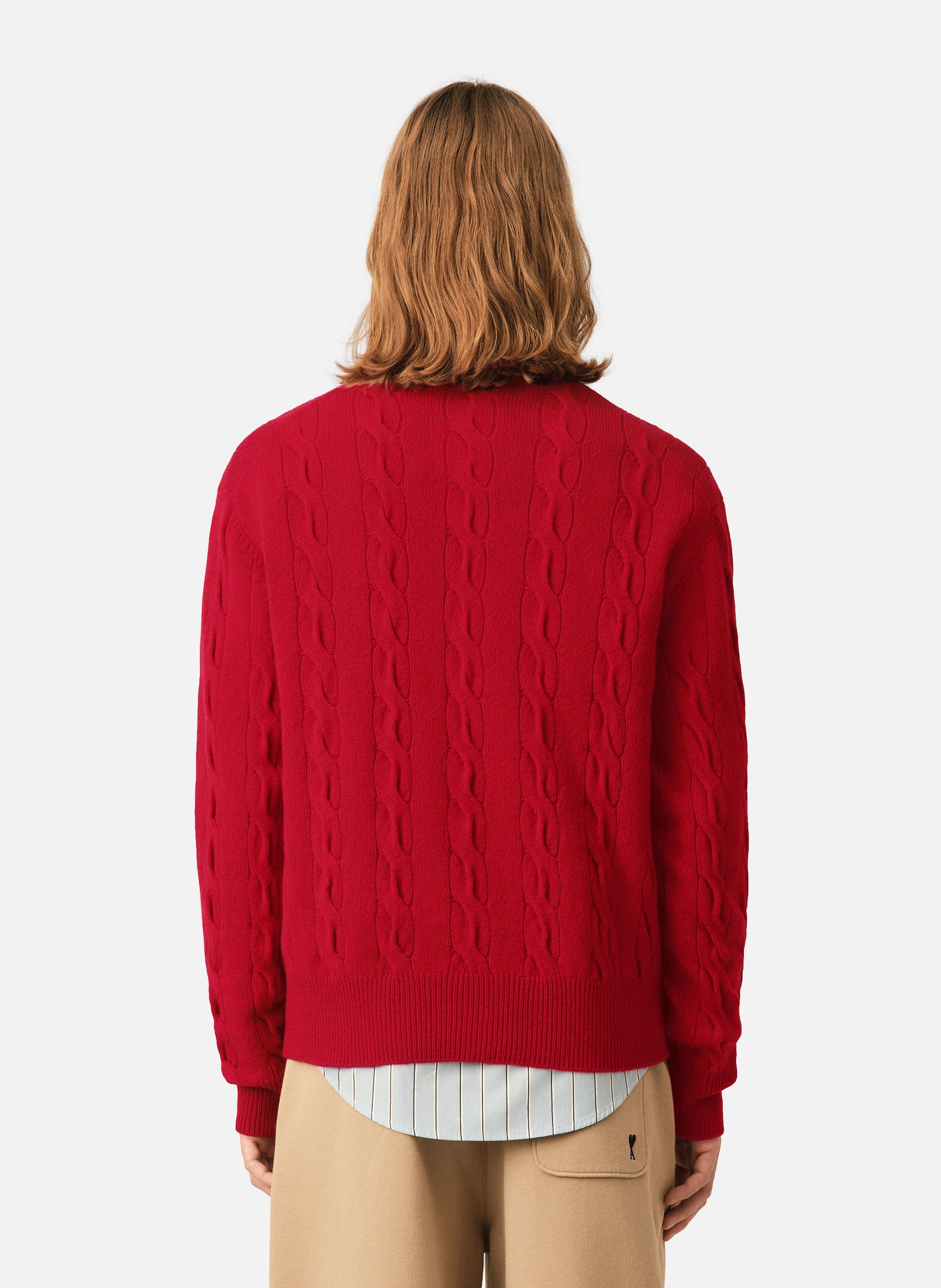 Cardigan torsadé unisexe en laine AMI PARIS Rouge