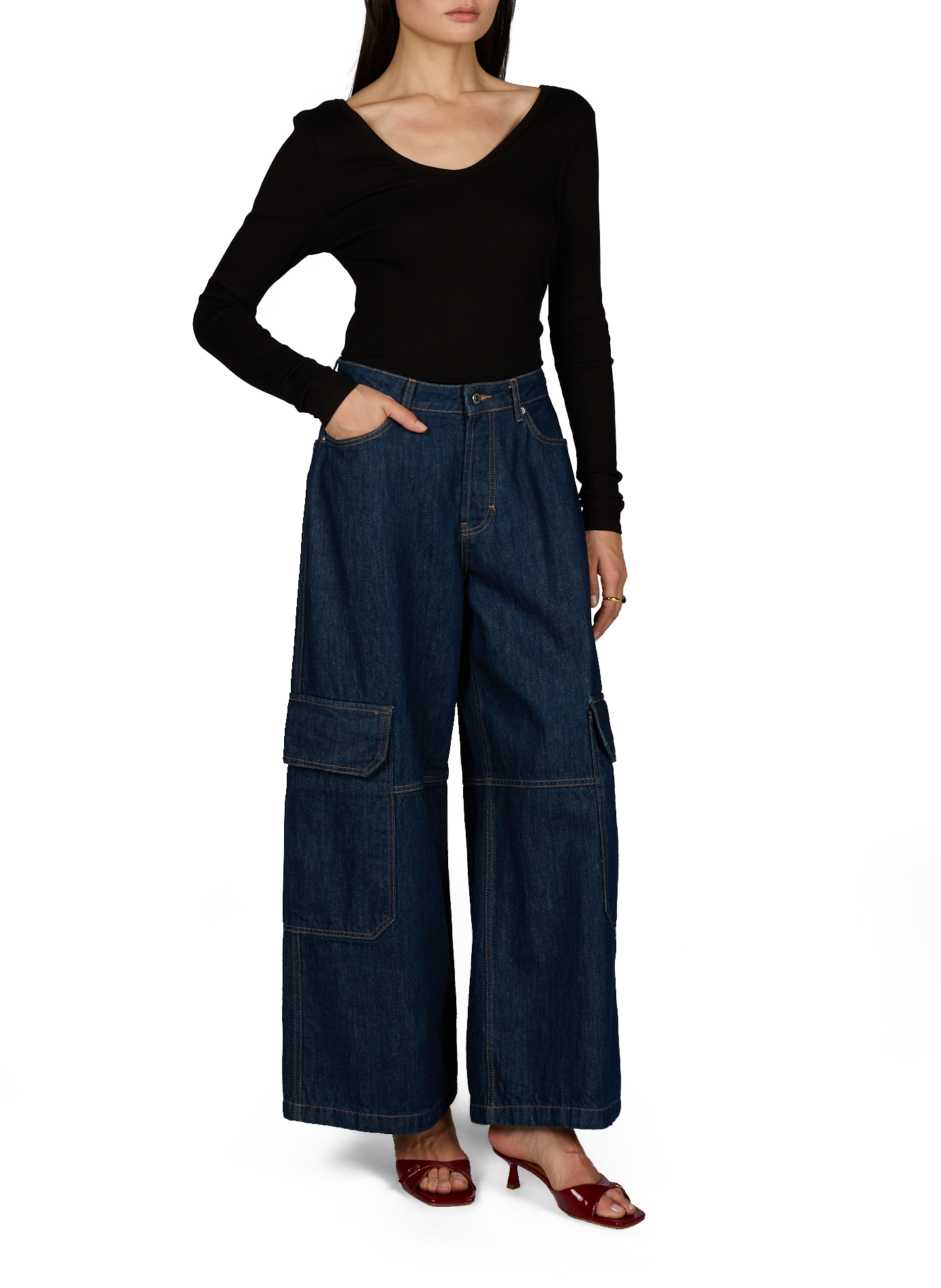 Wide cotton jeans TOPSHOP Blue