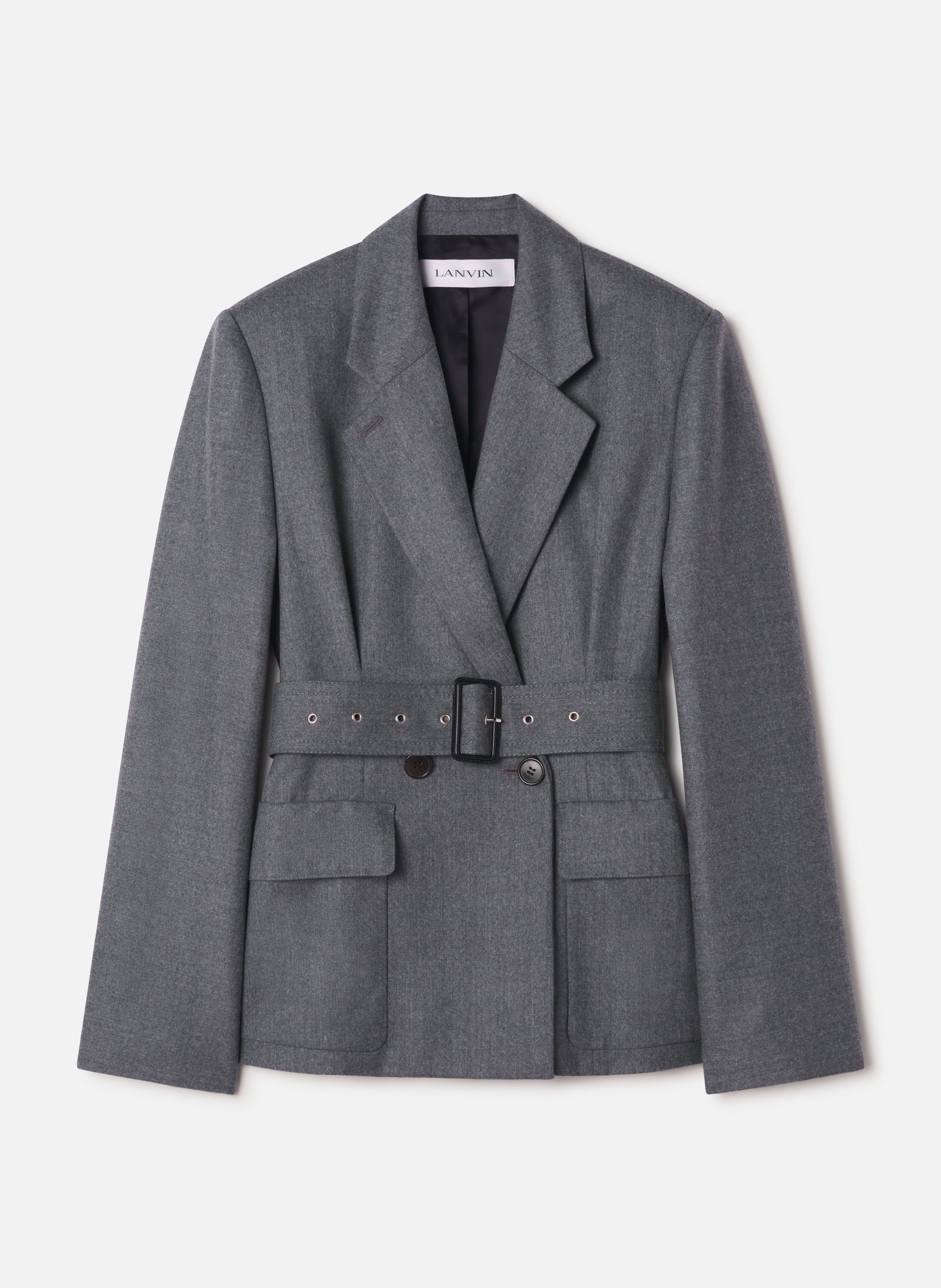 Veste ceinturée en flanelle de laine LANVIN Gris