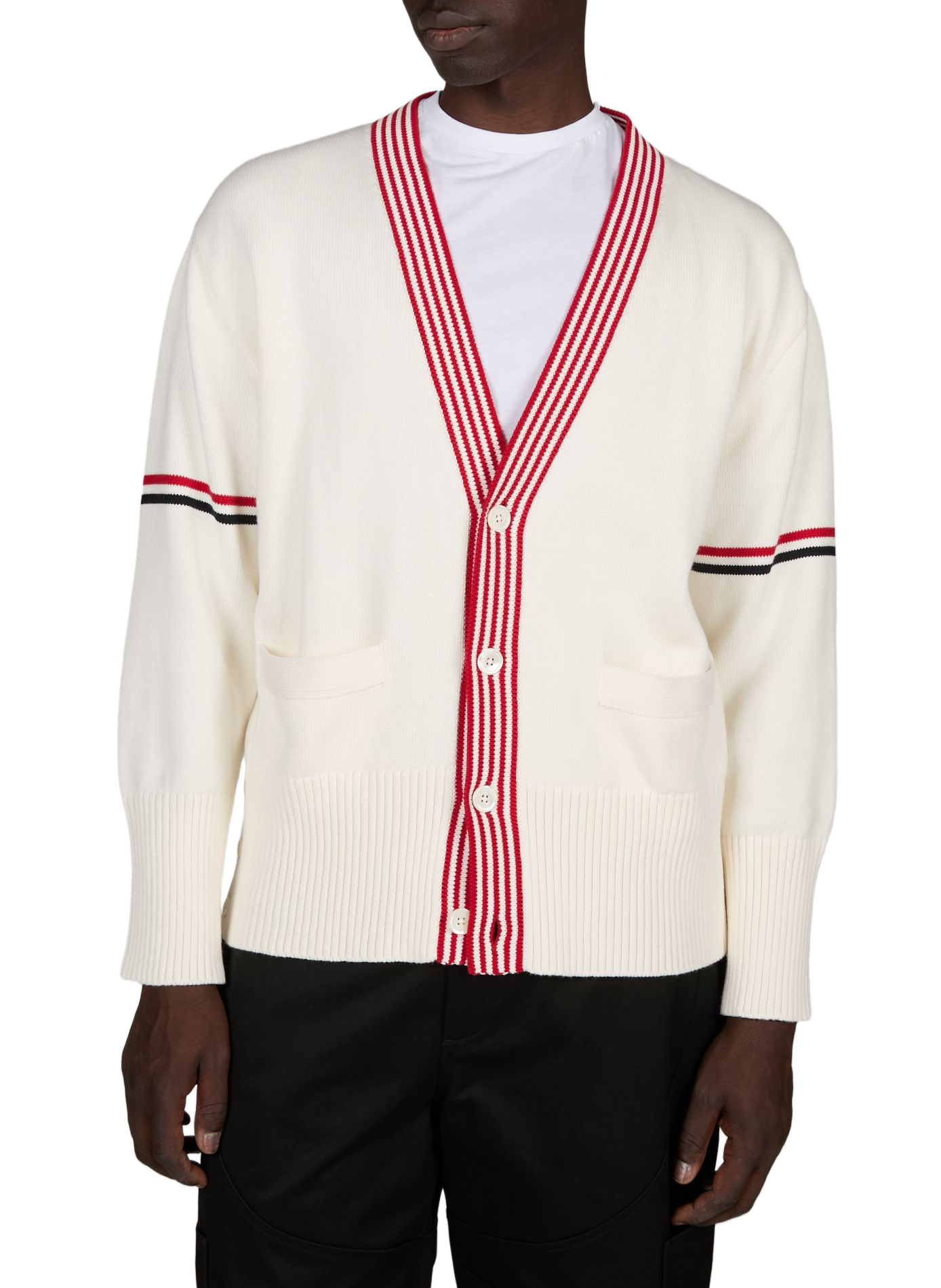 Cardigan droit en maille de coton THOM BROWNE Blanc