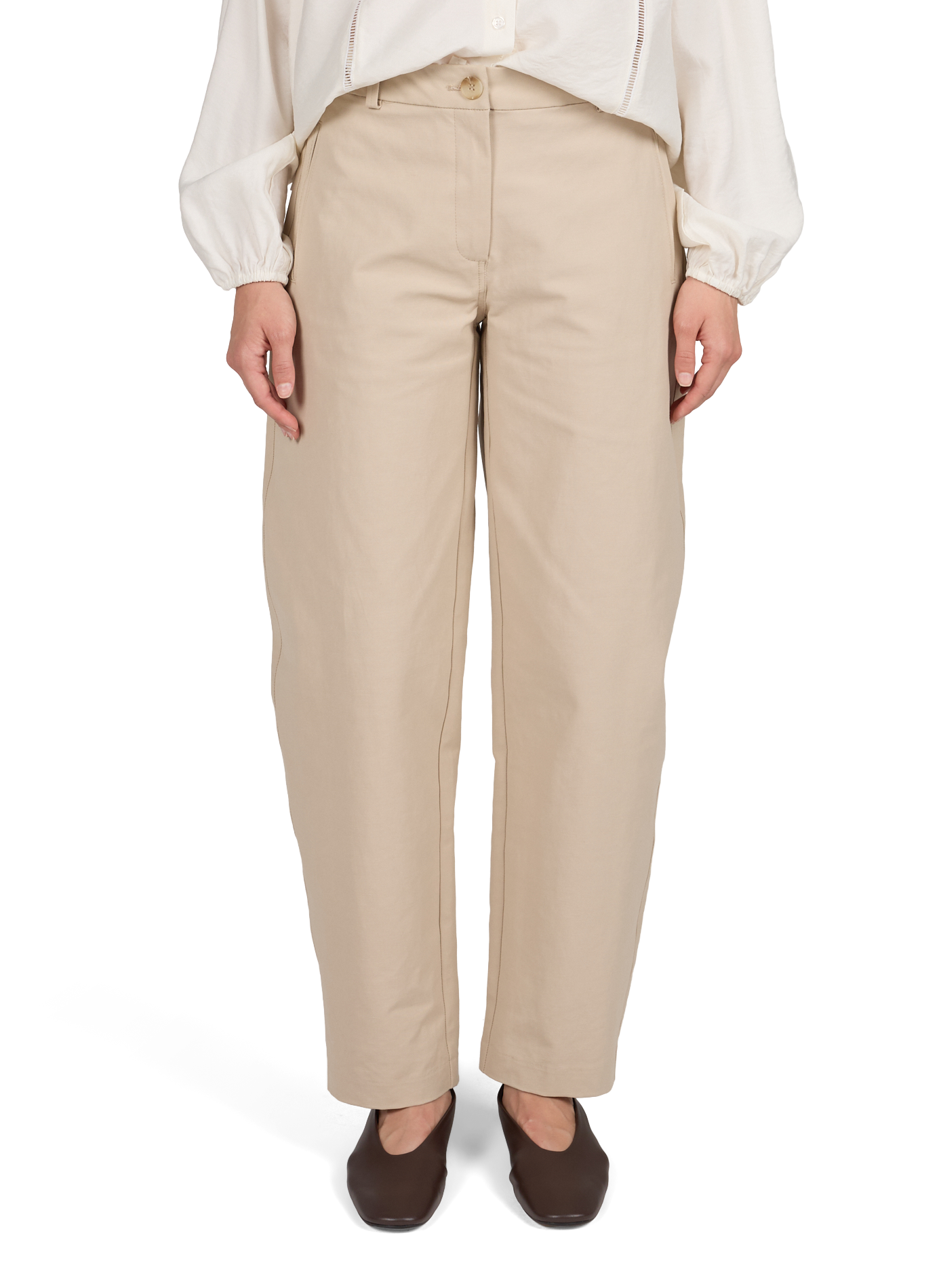 Pantalon barrel en coton mélangé OBJECT Beige