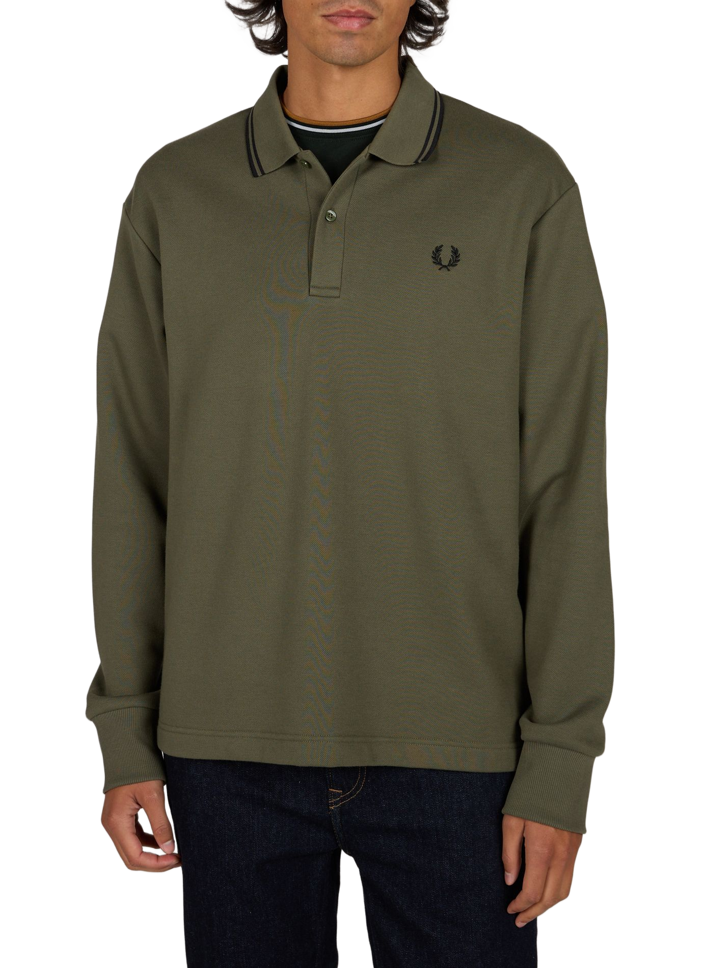 Gerader einfarbiger Langarm-Poloshirt FRED PERRY Grun