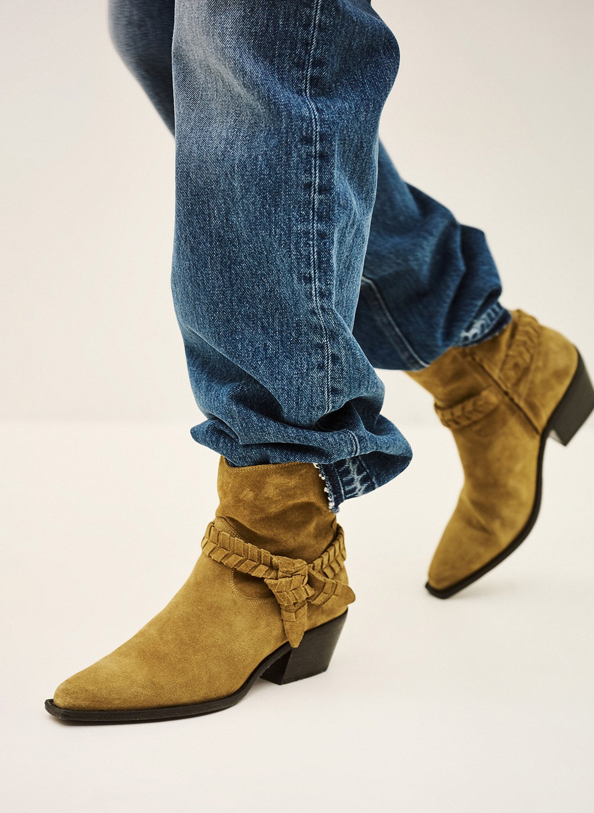 Bottines bout pointu en cuir low cowby BA&SH Marron