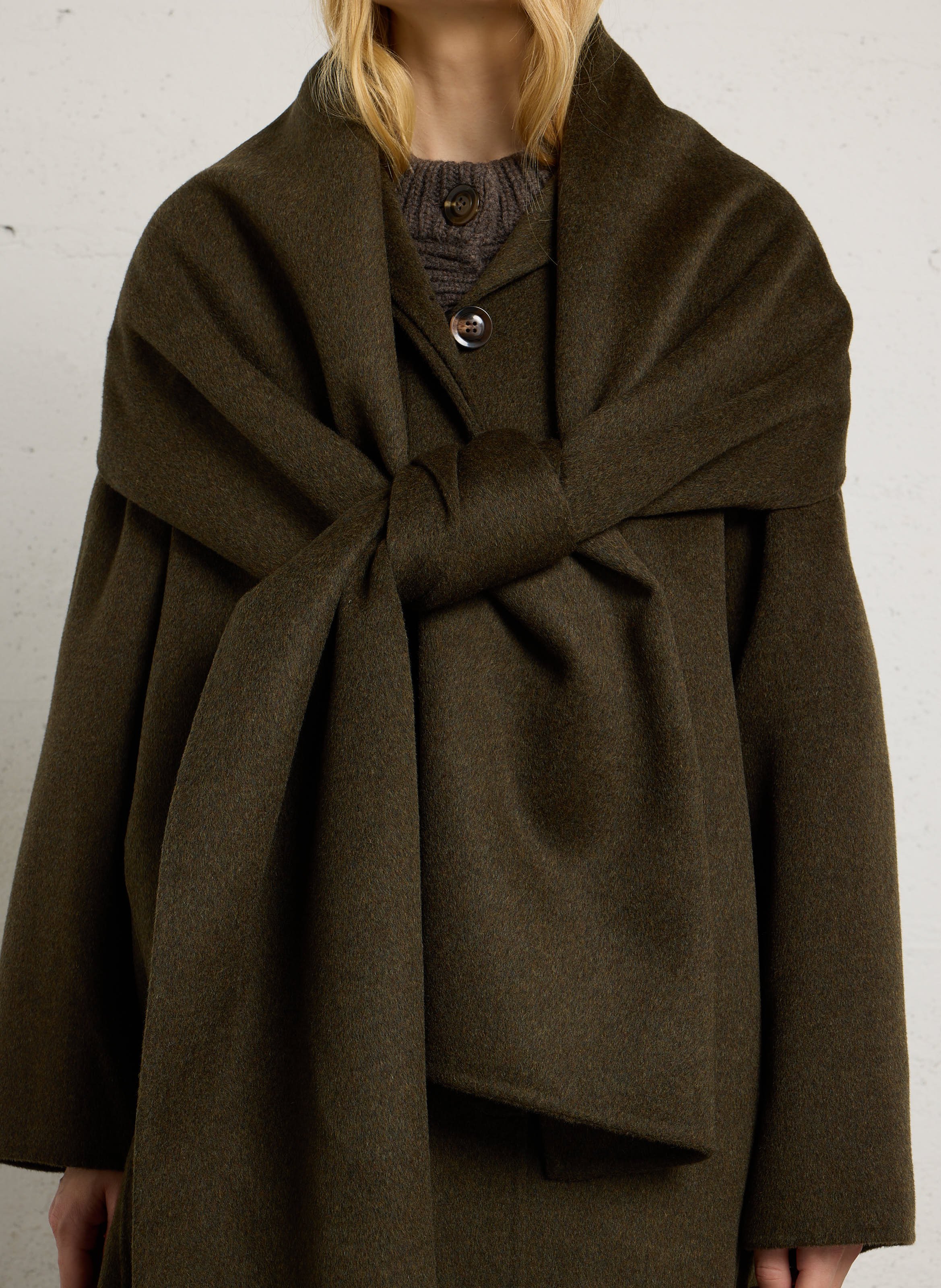 Manteau oversize à écharpé en laine mélangée finn SOEUR Kaki