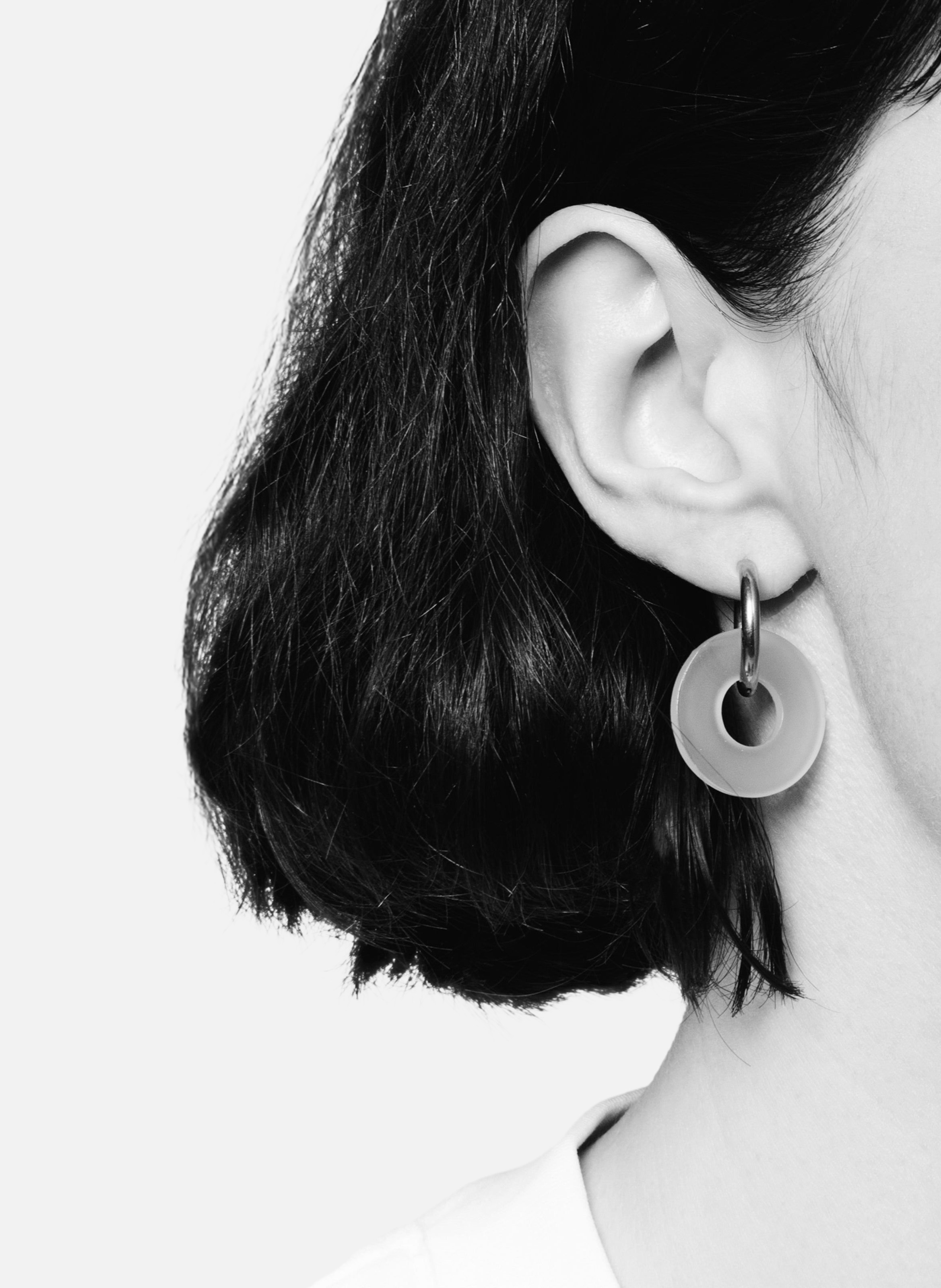 Boucles d'oreilles donuts avec anneaux en acier inoxydable argenté | Orange KURAGE GINZA Montres et Bijoux
