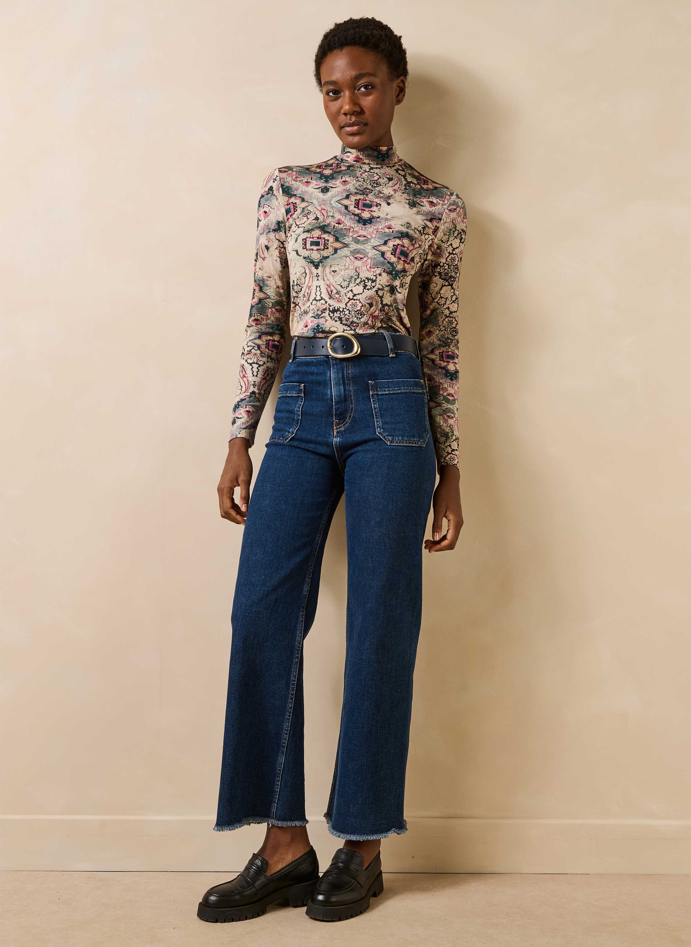 T-shirt met lange mouwen, print en opstaande kraag LA FEE MARABOUTEE Wit