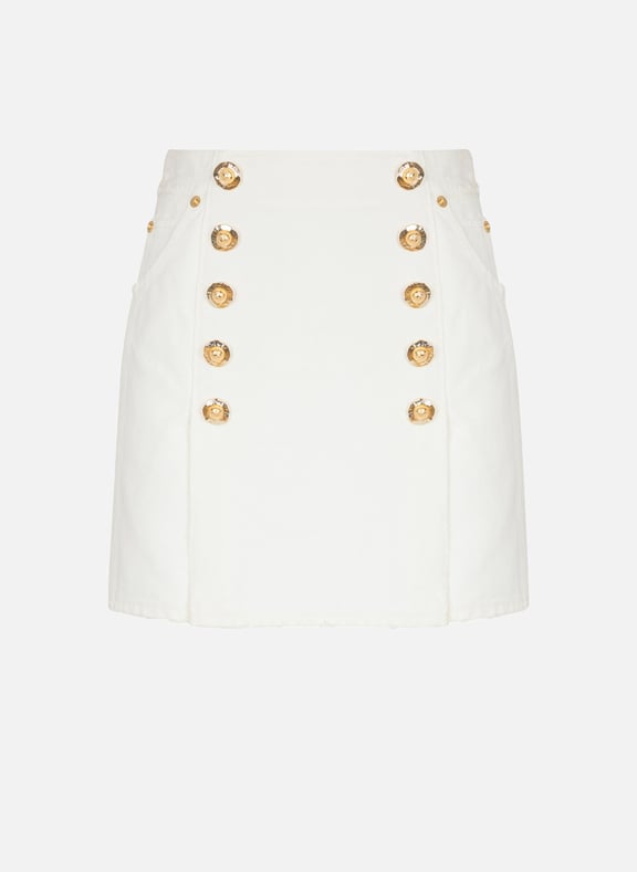 Jupe courte en toile de coton Blanc by BALMAIN BALMAIN Jupe courte en toile de coton Blanc