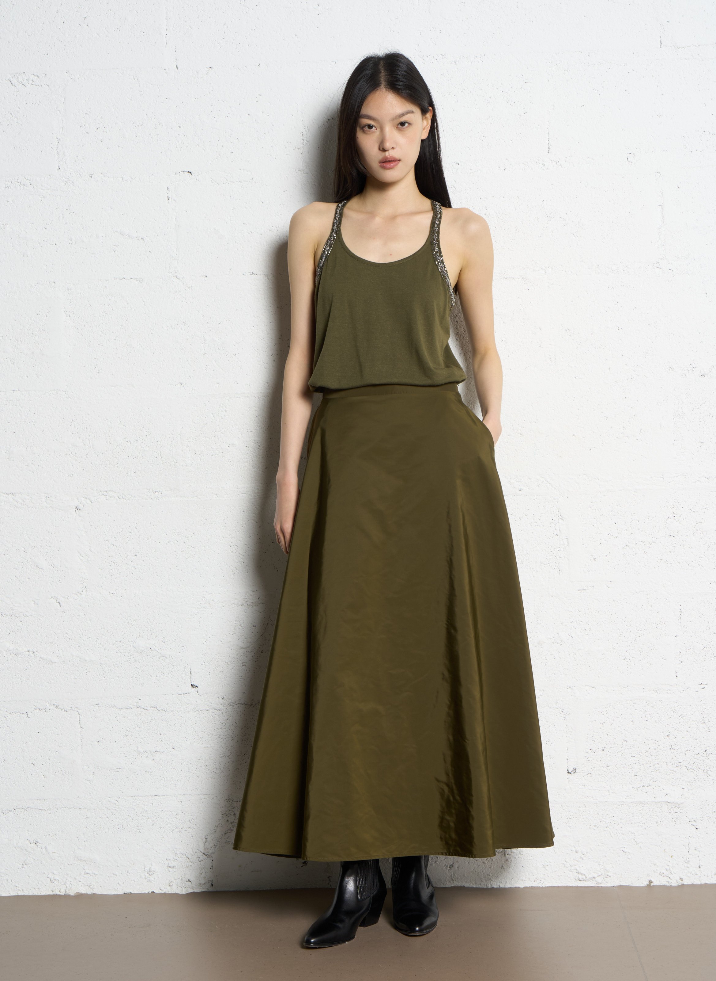 Jupe midi évasée IKKS Kaki