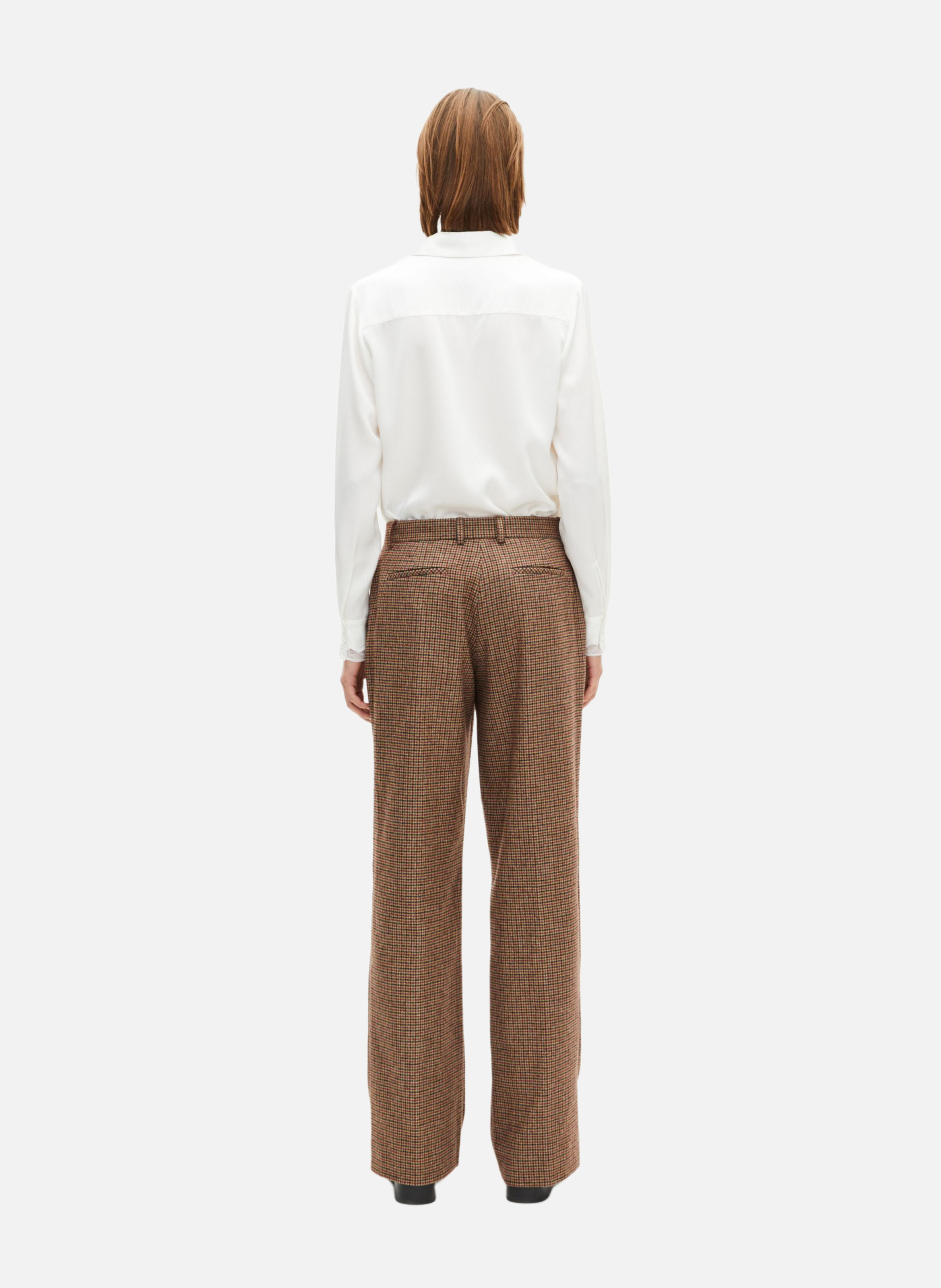 Pantalon tailleur large en pied de poule THE KOOPLES Marron