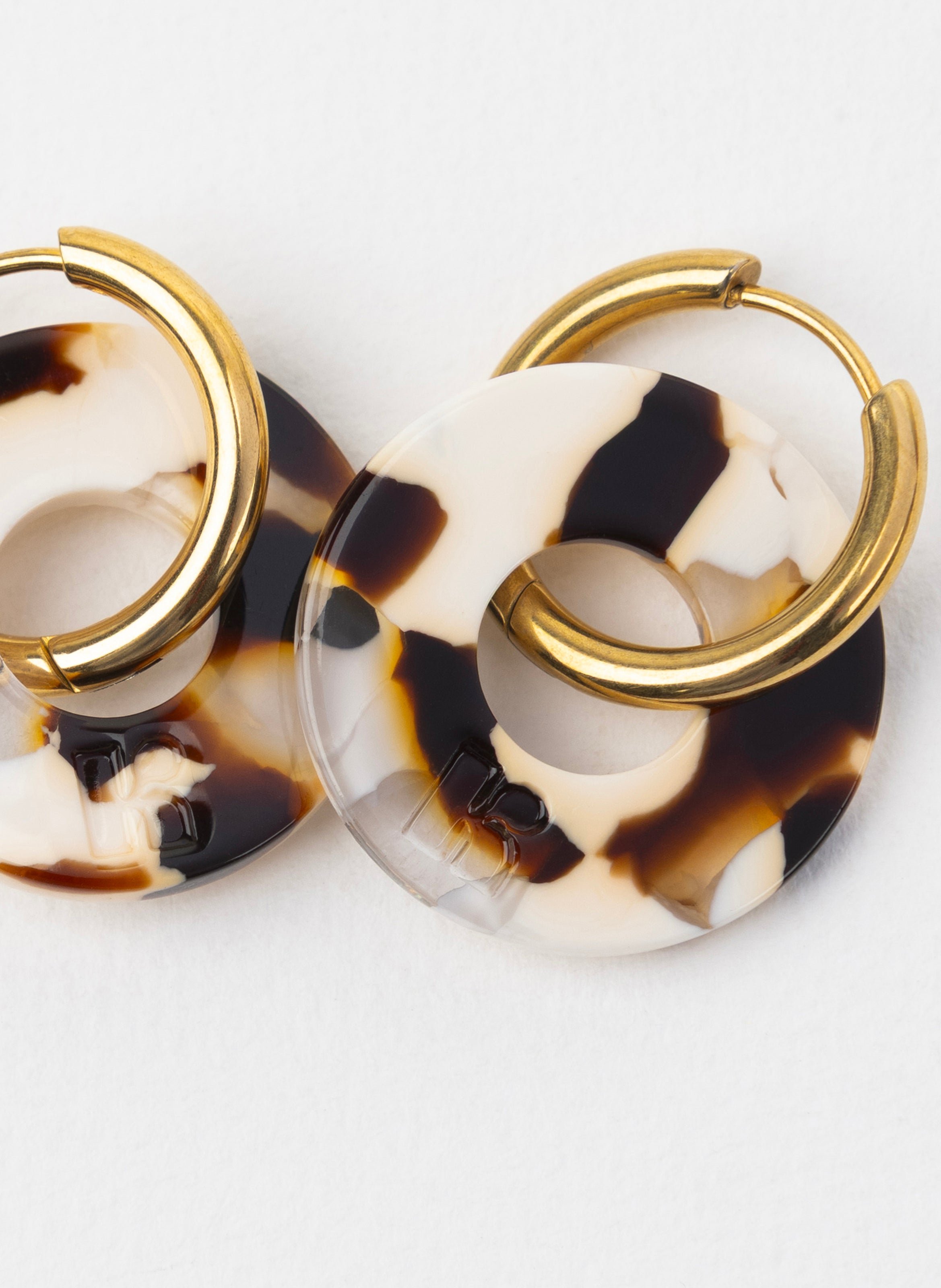 Boucles d'oreilles donuts avec anneaux en acier inoxydable argenté KURAGE GINZA Marron