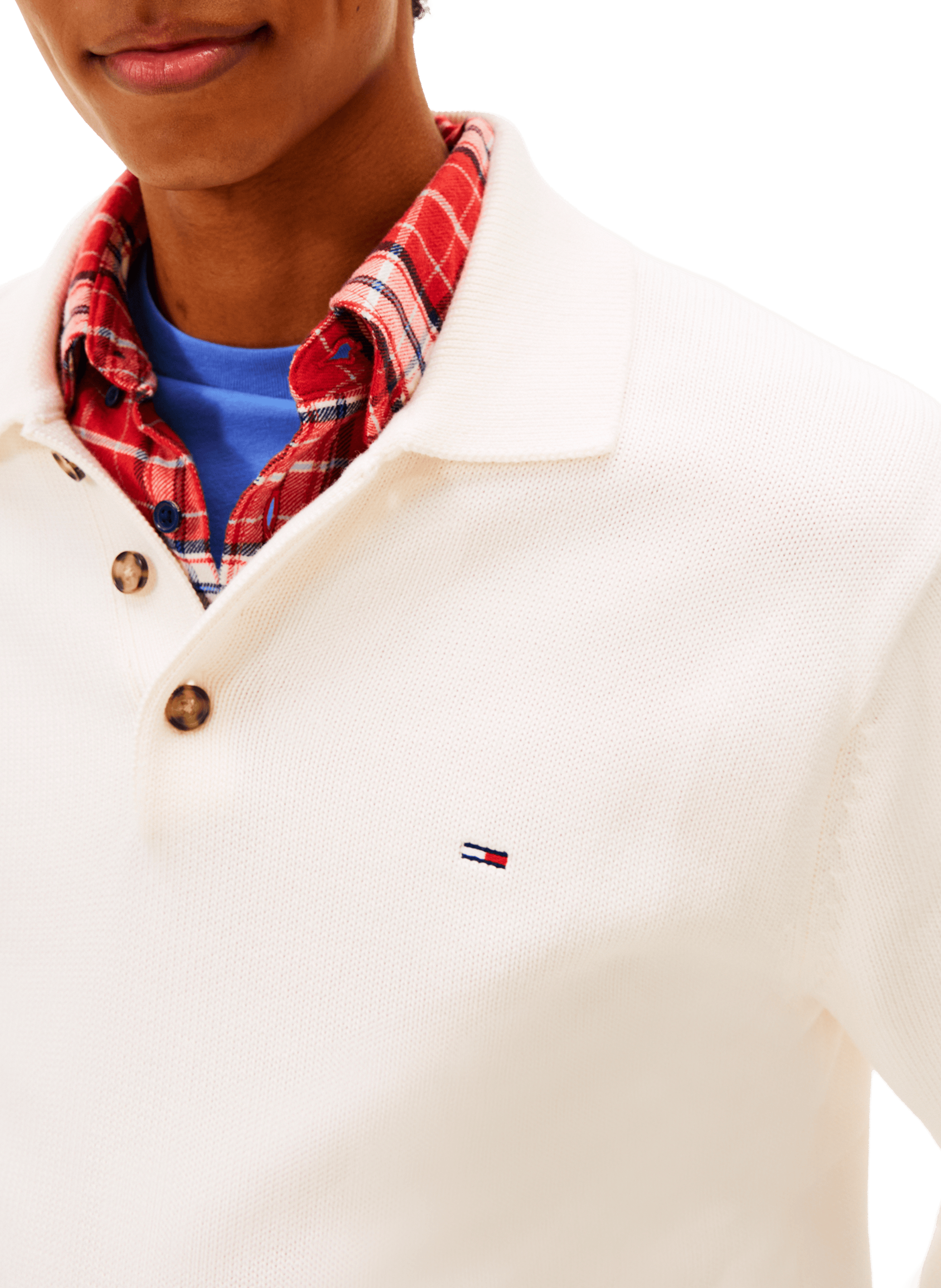 Cotton polo sweater with buttoned collar TOMMY HILFIGER Beige