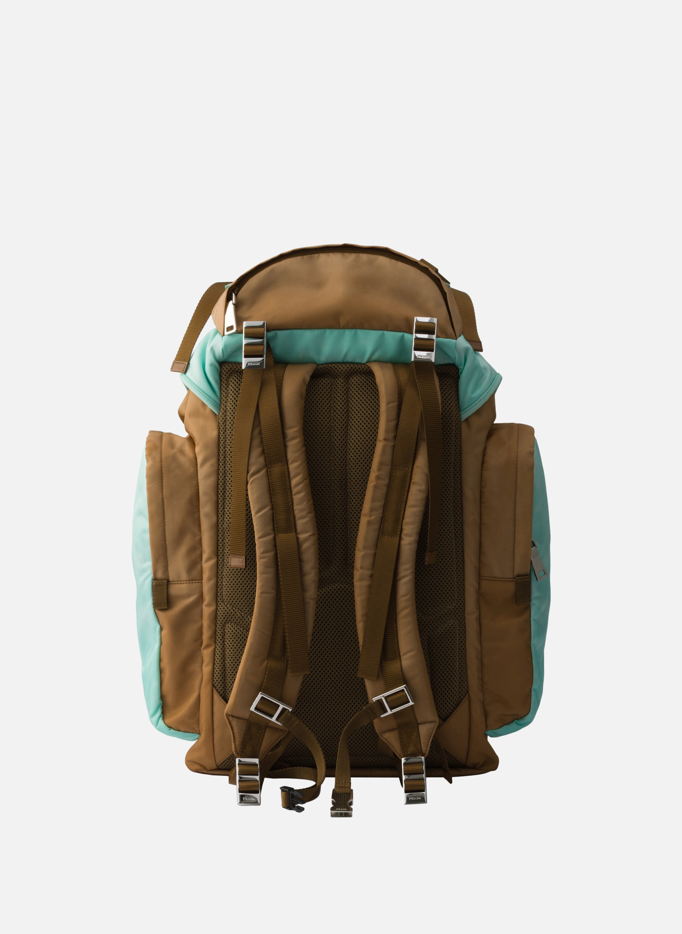 Grand sac à dos en Re-Nylon et cuir Saffiano PRADA Marron